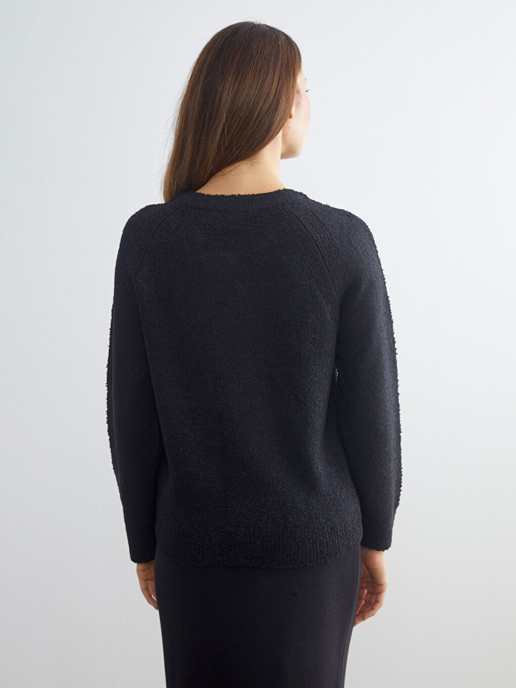 Siyah Bisiklet Yaka Kadın Triko Kazak-3