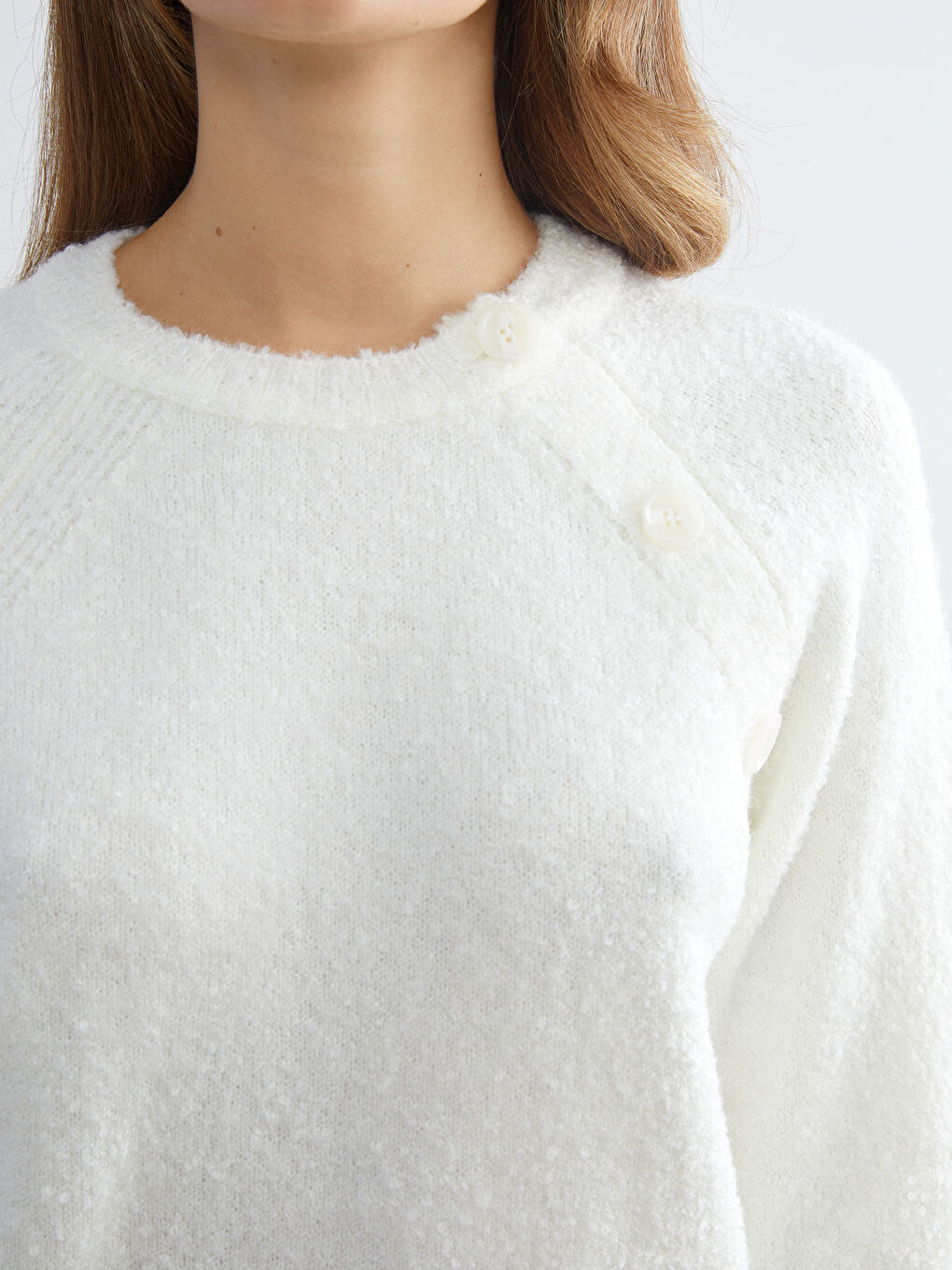 Ekru Bisiklet Yaka Kadın Triko Kazak-2