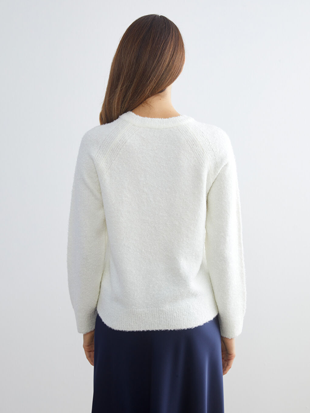 Ekru Bisiklet Yaka Kadın Triko Kazak-3