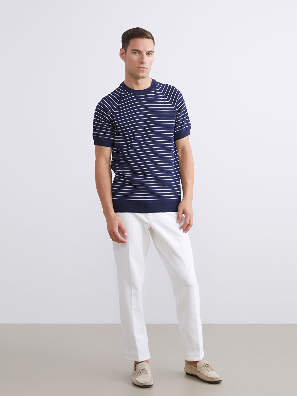 Crew Neck Short Sleeve Striped Men's Knitwear Sweater-1