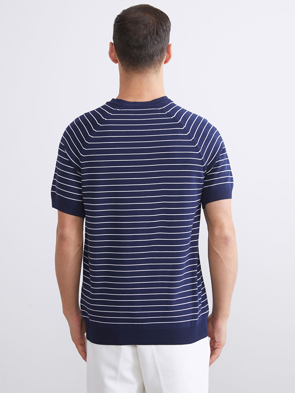 Crew Neck Short Sleeve Striped Men's Knitwear Sweater-3