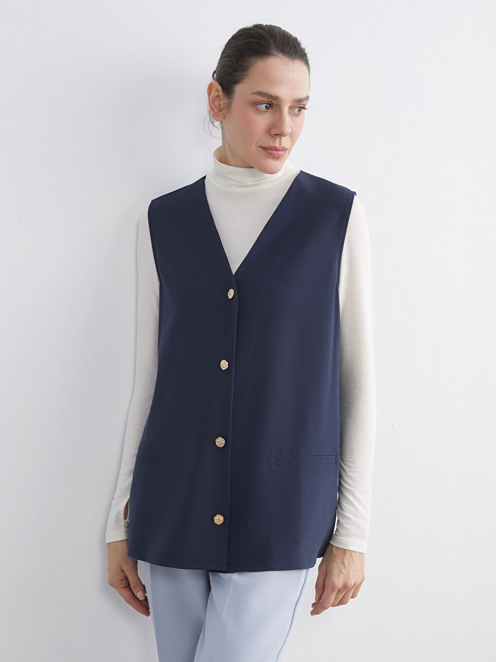 İndigo V Yaka Kadın Yelek