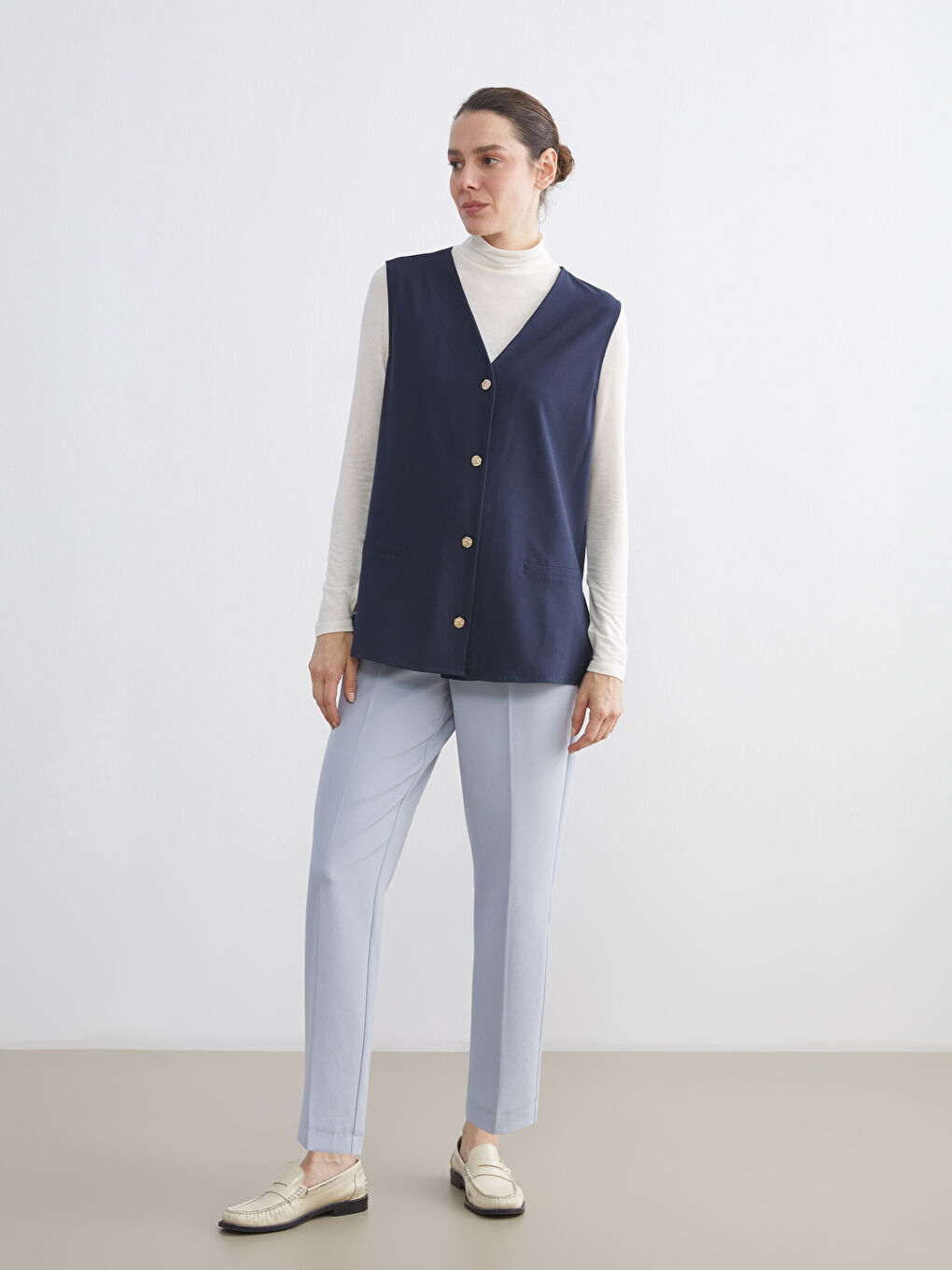 İndigo V Yaka Kadın Yelek-1