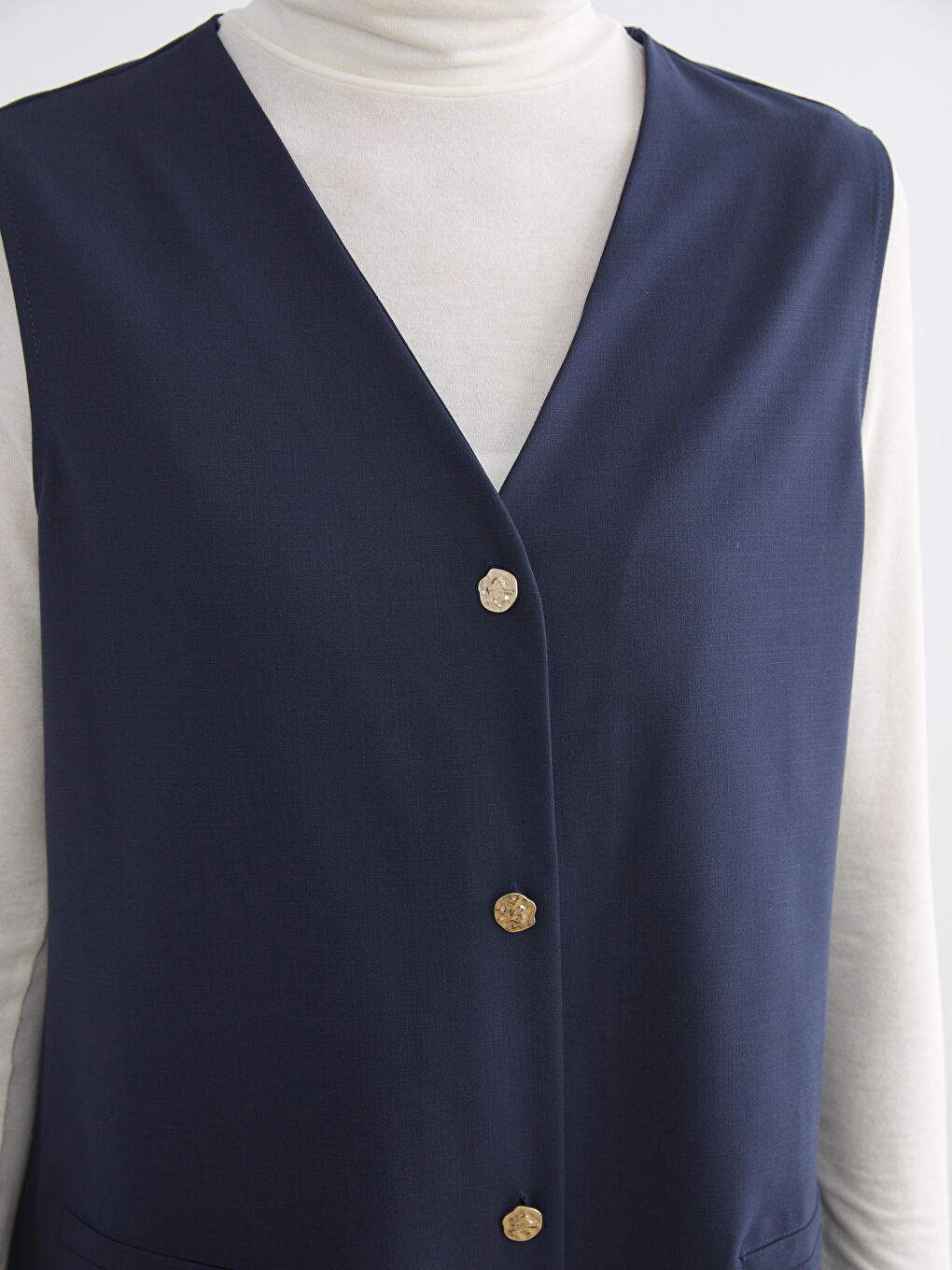 İndigo V Yaka Kadın Yelek-2