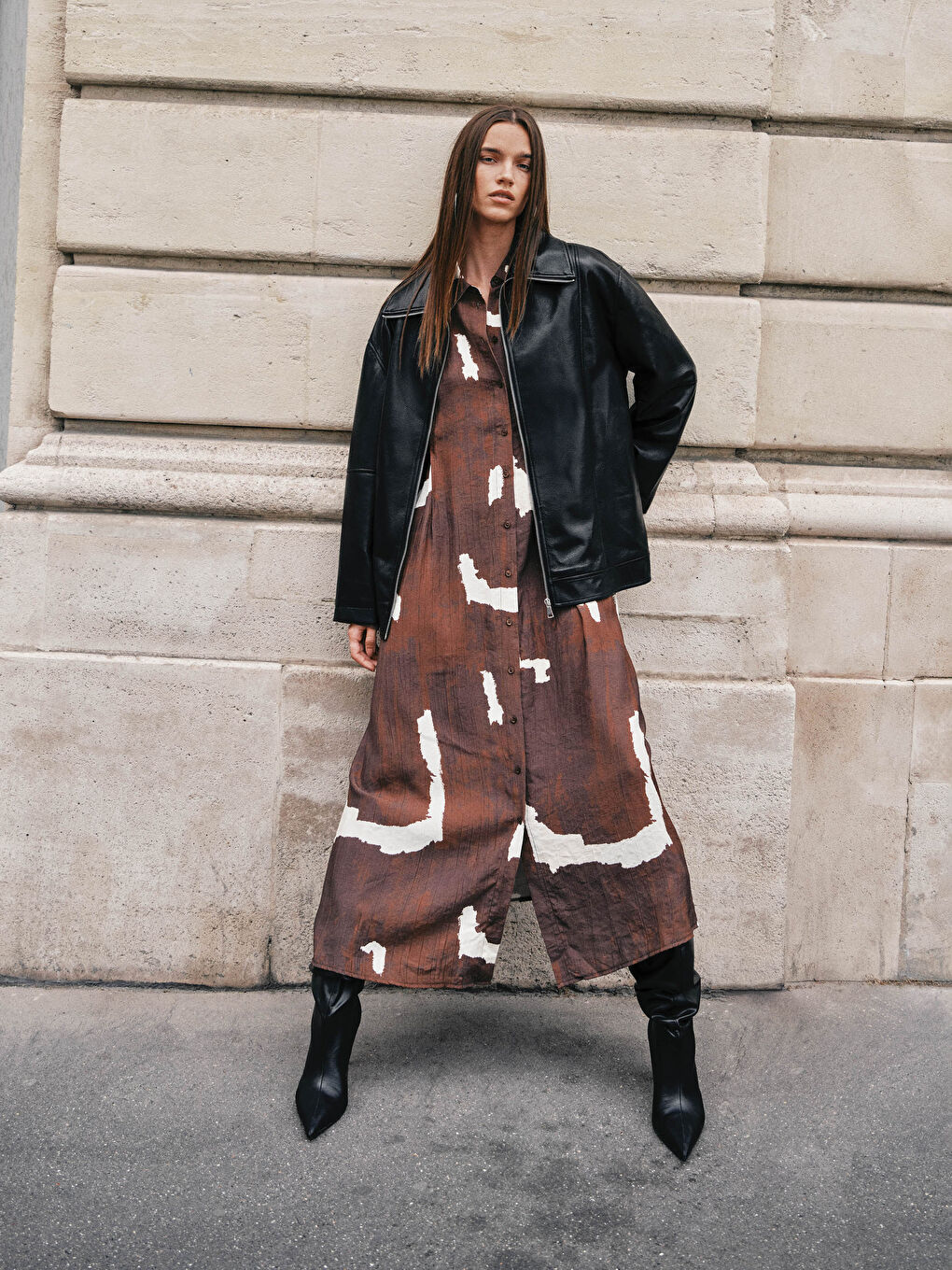 LCW Modest Woman BROWN Shirt Dress -W5IM39Z8-LQY