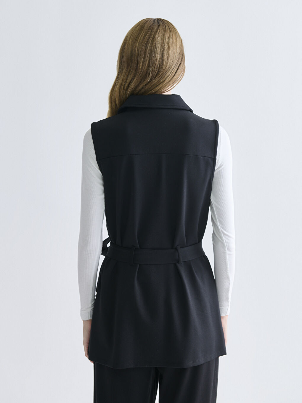 Siyah Gömlek Yaka Kadın Yelek-4