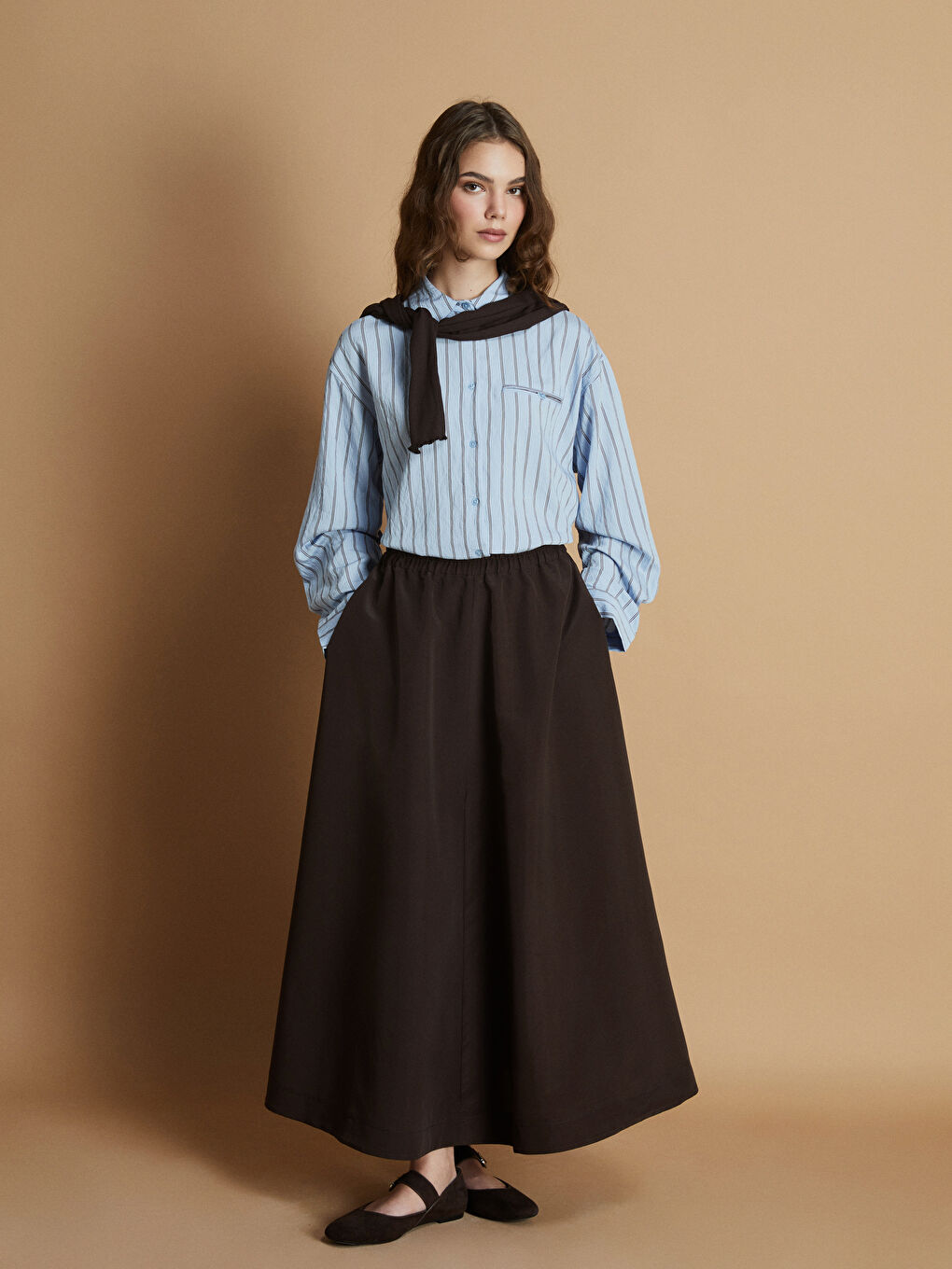 Elastic Waist Flared Skirt-1