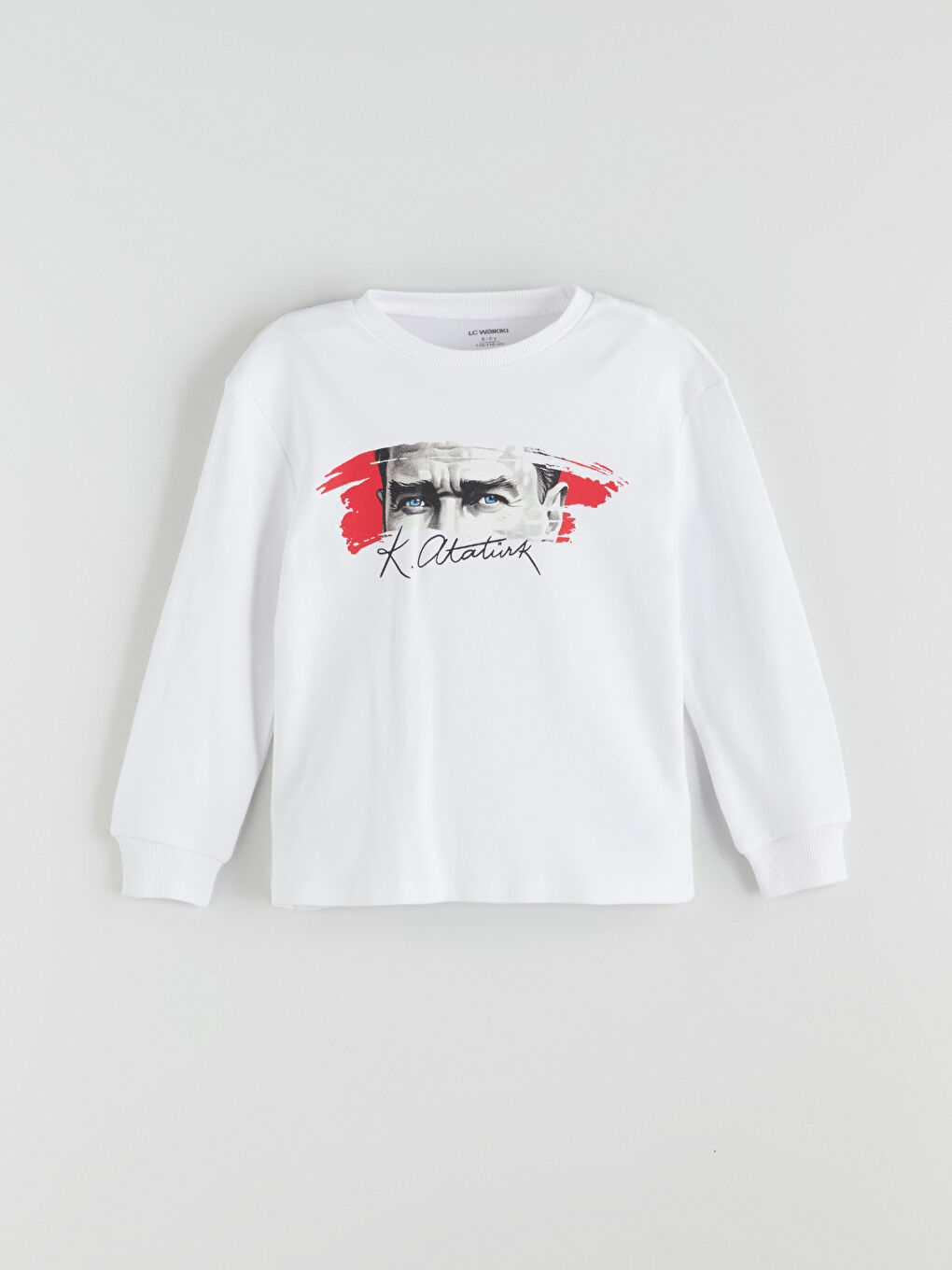 Beyaz Bisiklet Yaka Baskılı Uzun Kollu Erkek Çocuk Tişört-3