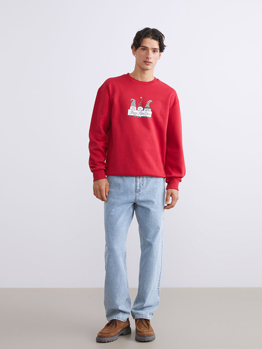 Свитшот с круглым вырезом и длинным рукавом на новогоднюю тематику для мужчин-1