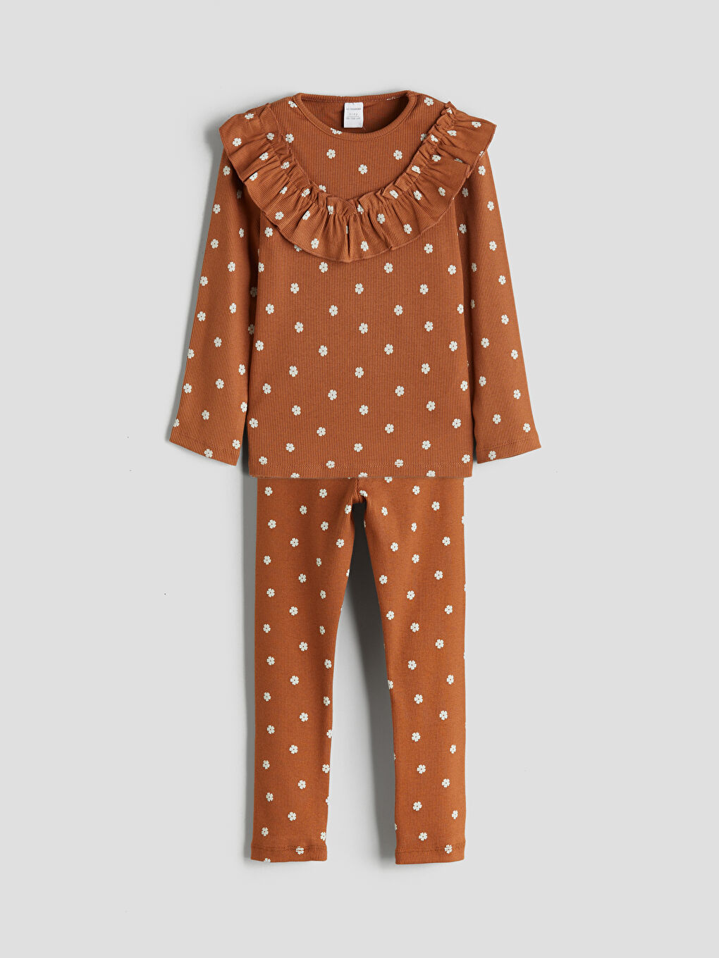 Kahverengi Bisiklet Yaka Baskılı Kız Çocuk Sweatshirt ve Tayt 2'li