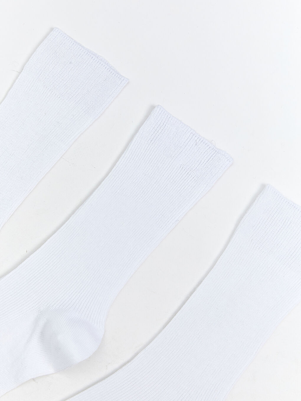 Beyaz Kadın Düz Soket Çorap 3'lü-1