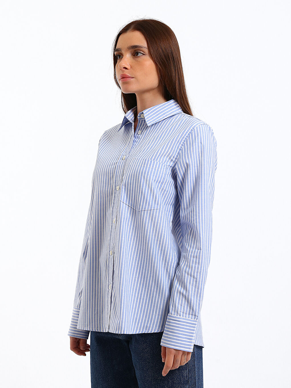 Lacivert Loose Fit Kadın Gömlek-3