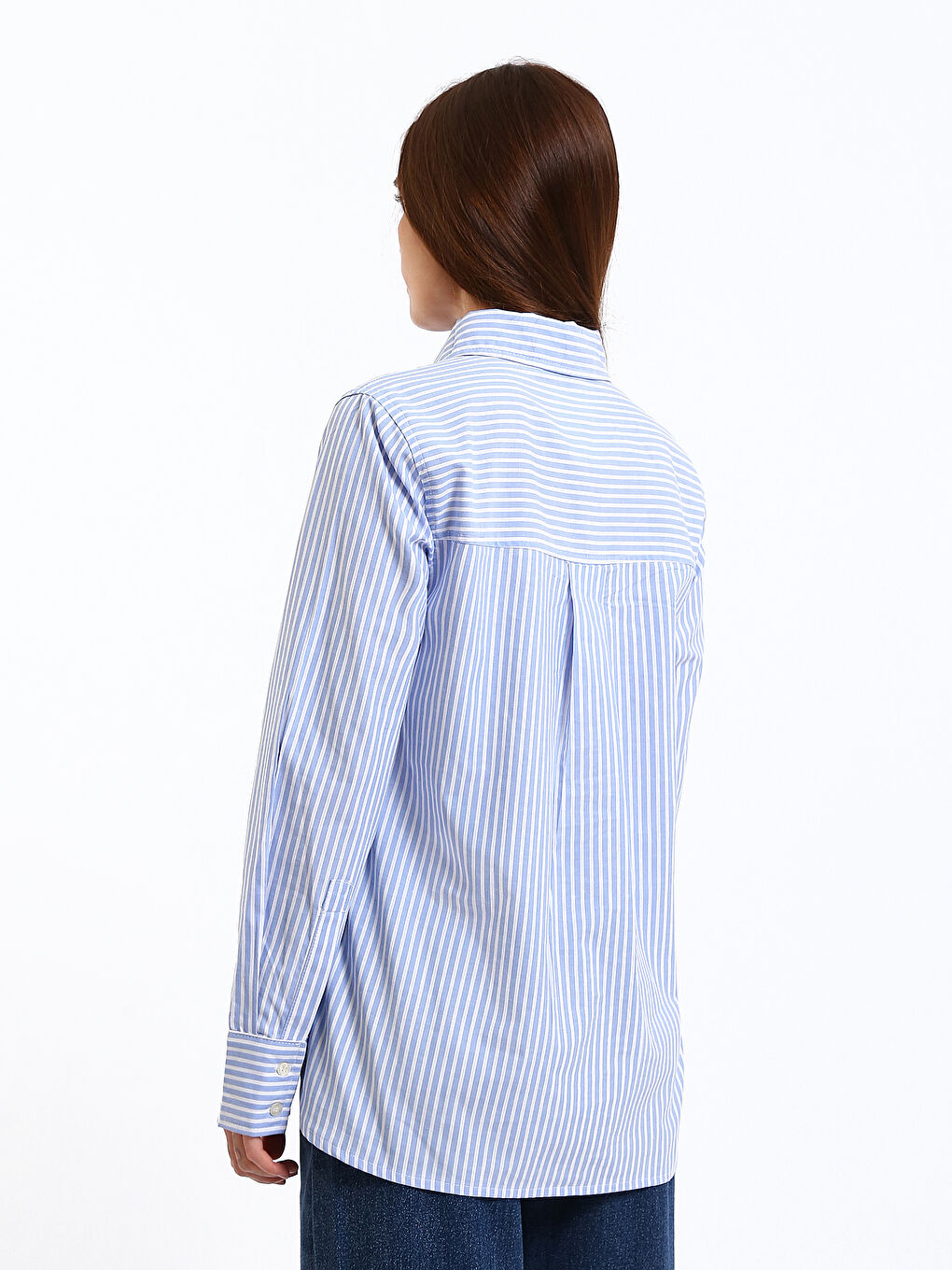 Lacivert Loose Fit Kadın Gömlek-4