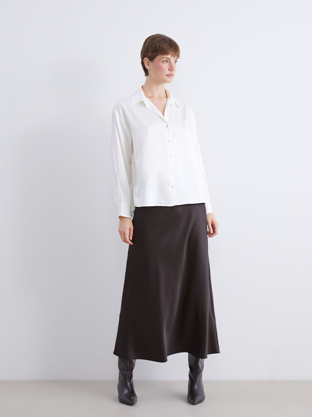 Оверсайз Сатиновая Женская Рубашка-1