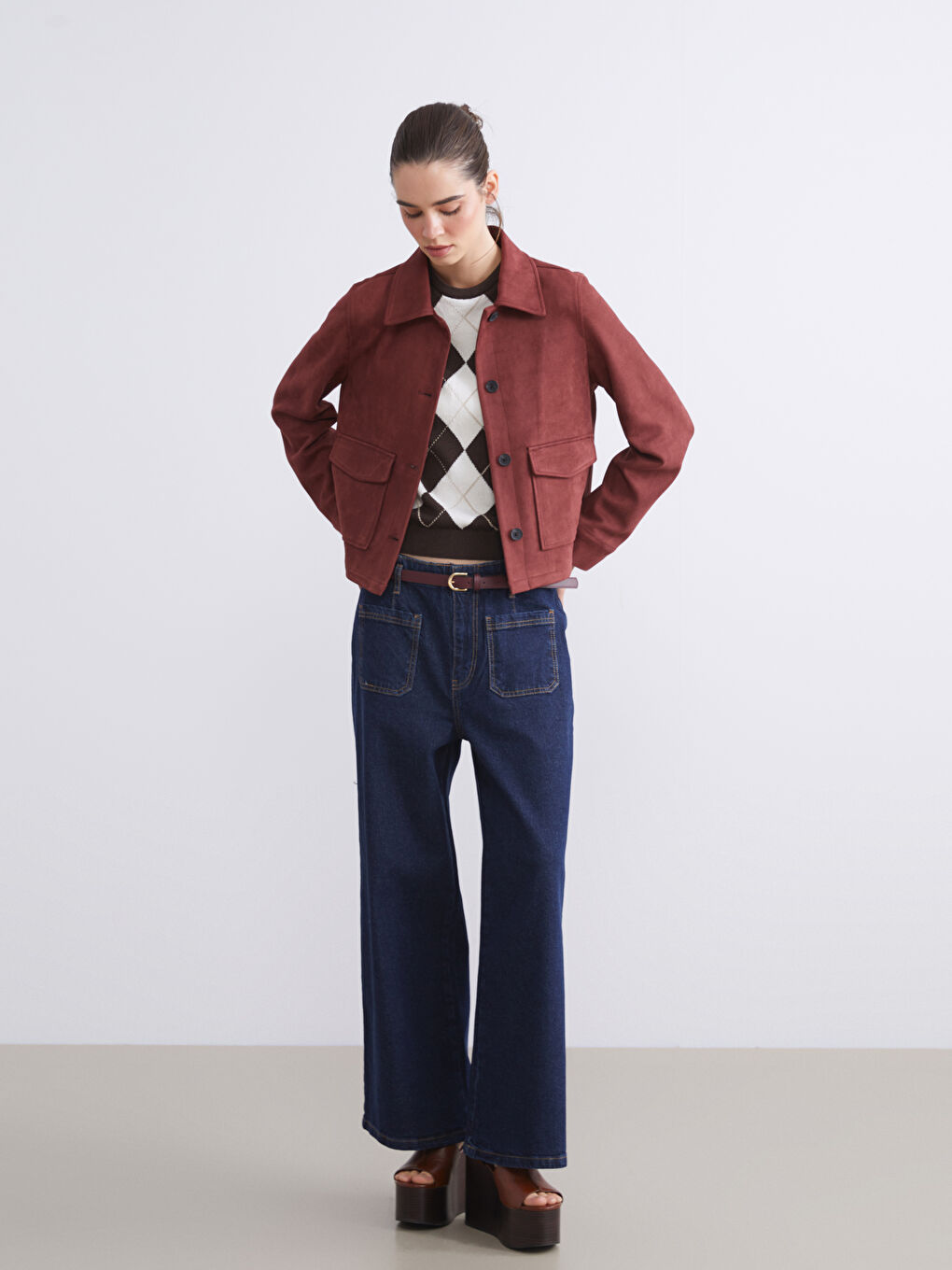 Collared Neck Women's Faux Suede Jacket-1