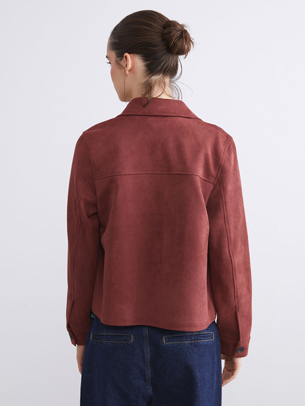 Collared Neck Women's Faux Suede Jacket-4