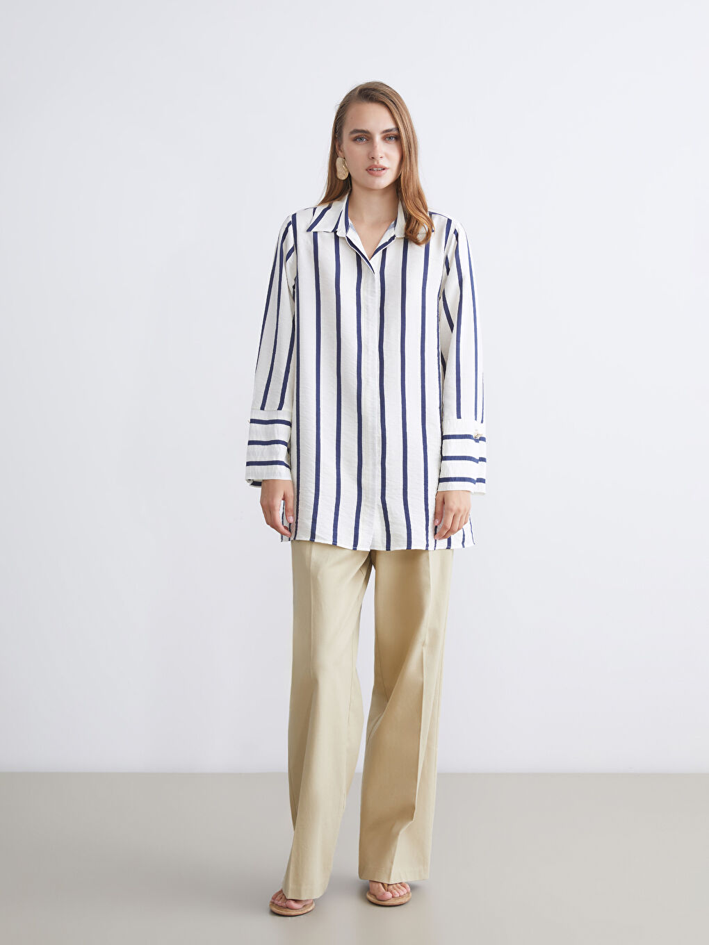LCWAIKIKI Classic Striped Women's Shirt Tunic -W5IN14Z8-LGS