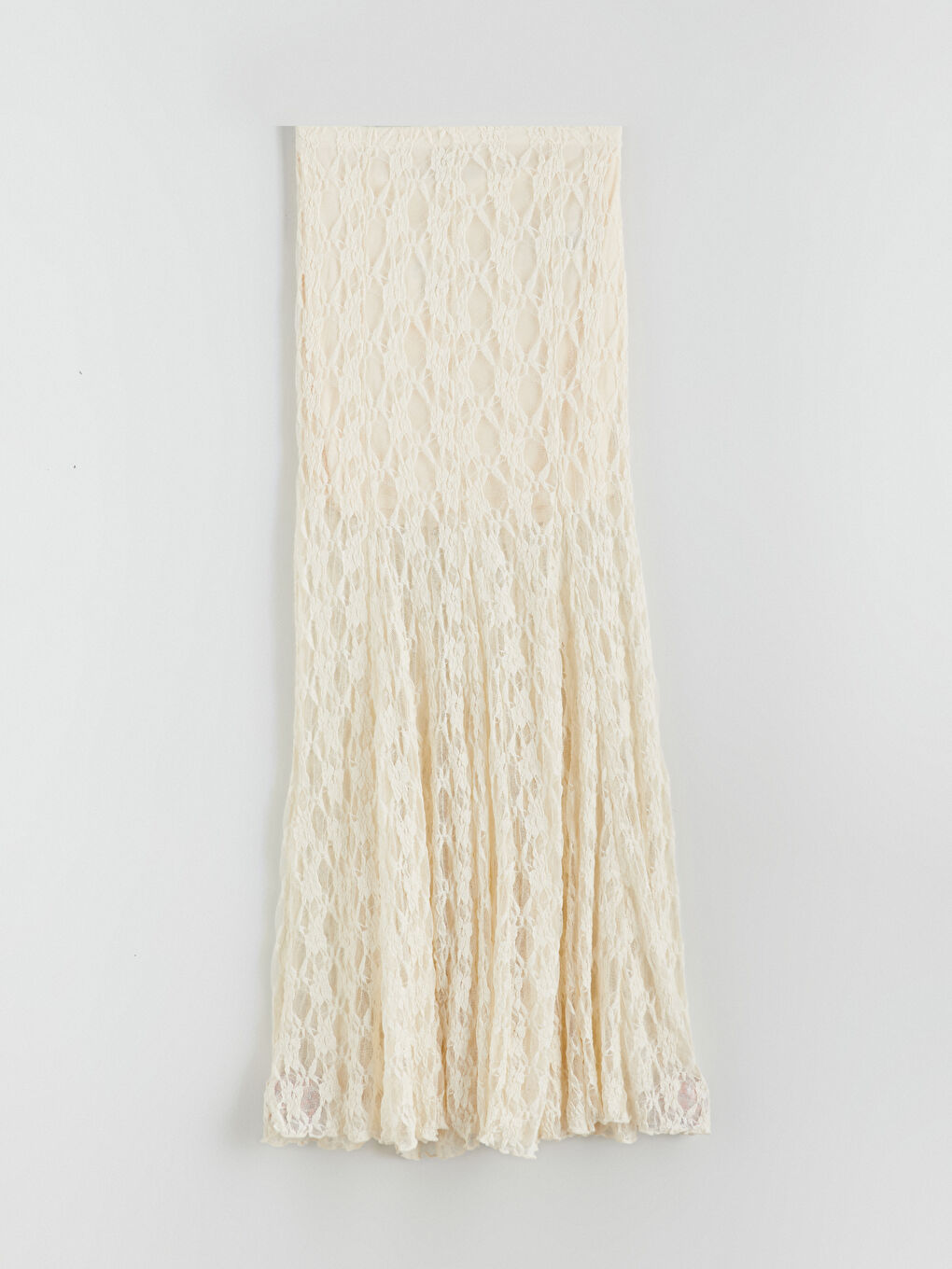 Ekru Beli Lastikli Dantelli Fırfırlı Etek-4