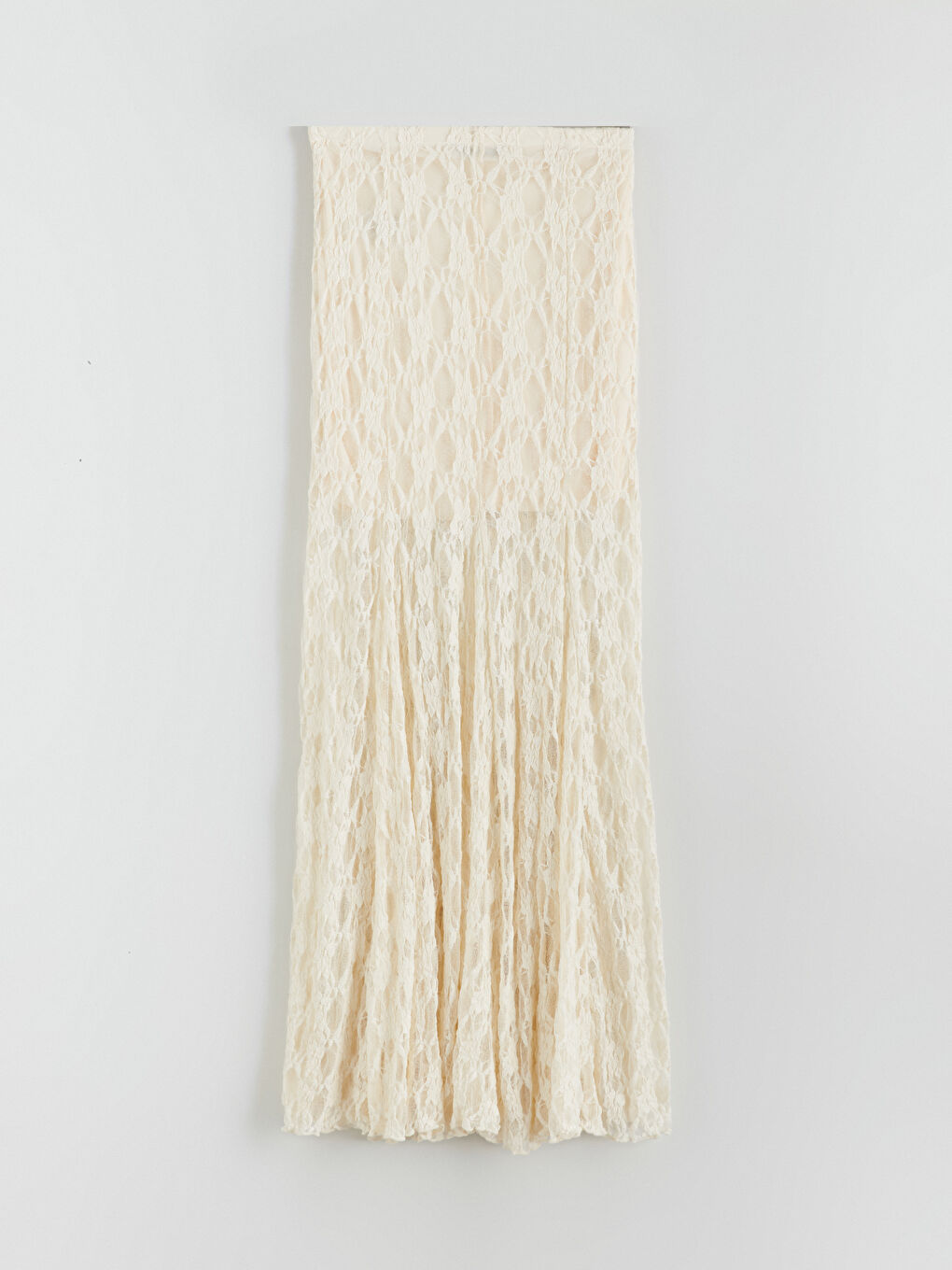 Ekru Beli Lastikli Dantelli Fırfırlı Etek-5