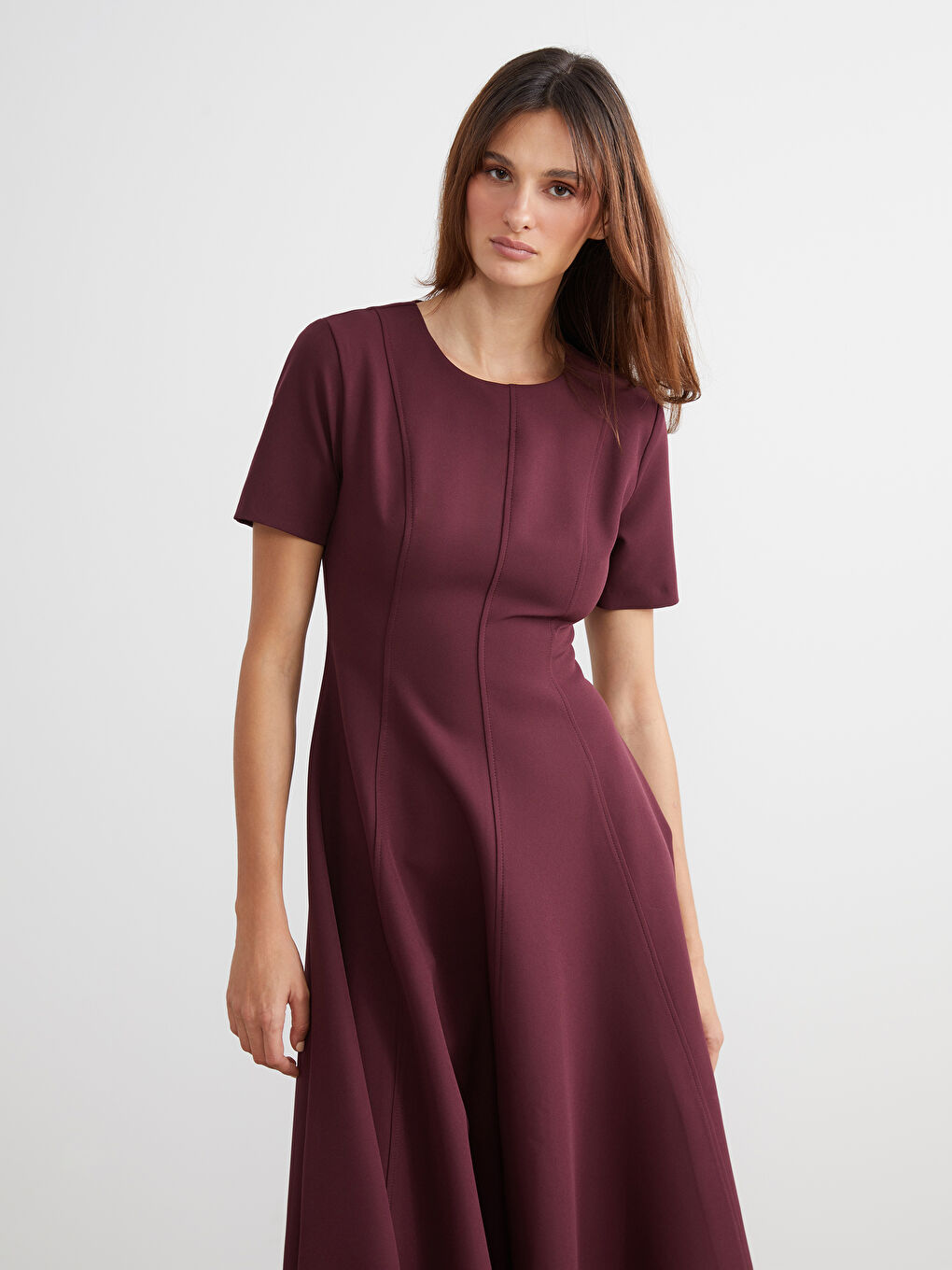 LCW Vision Crew Neck Fitted Waist Dress -W5IN22Z8-HEN