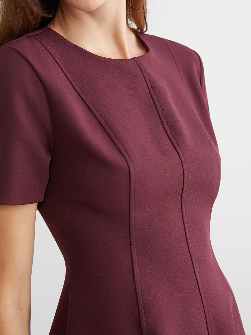 LCW Vision Crew Neck Fitted Waist Dress -W5IN22Z8-HEN