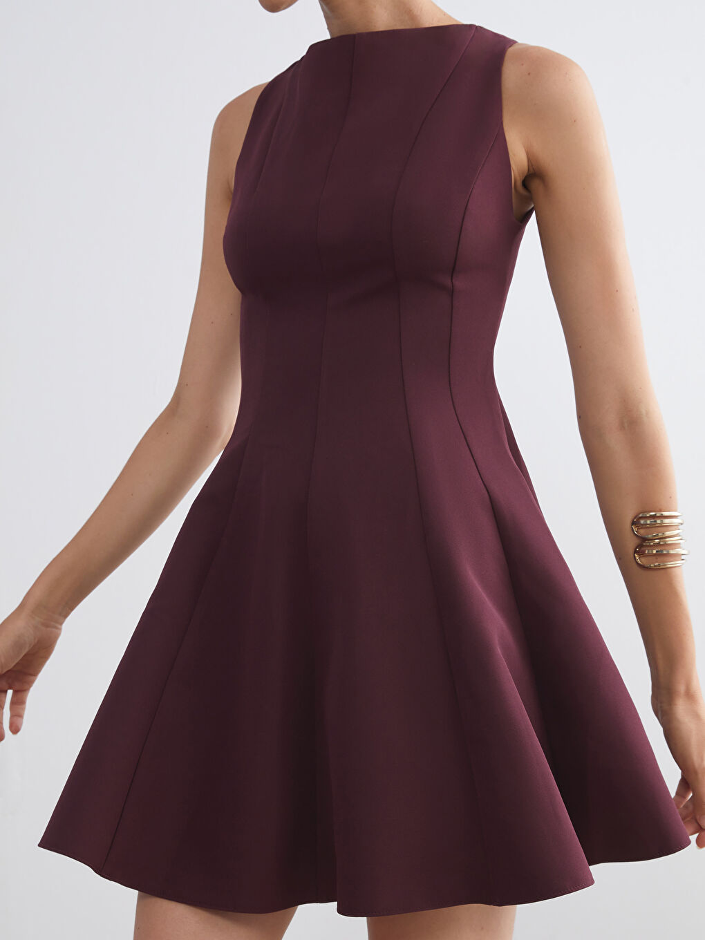 Bordo Bisiklet Yaka Peplum Mini Elbise-2