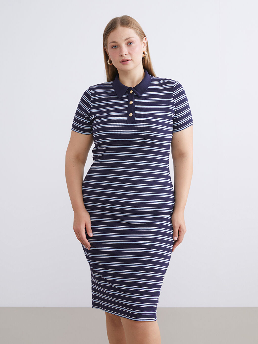 Polo Neck Striped Dress-5