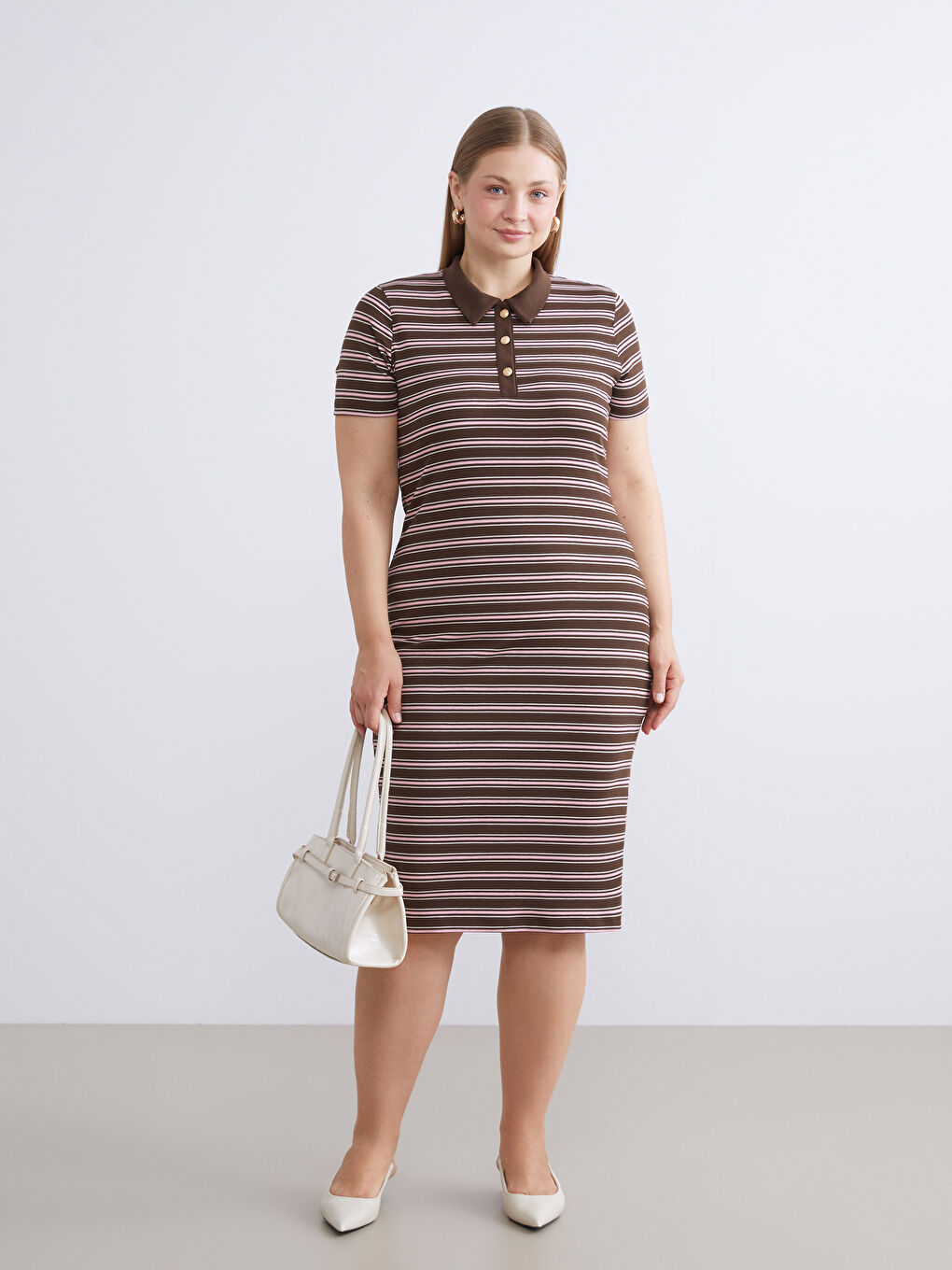 LCW Vision Polo Neck Striped Dress -W5IN32Z8-LEW