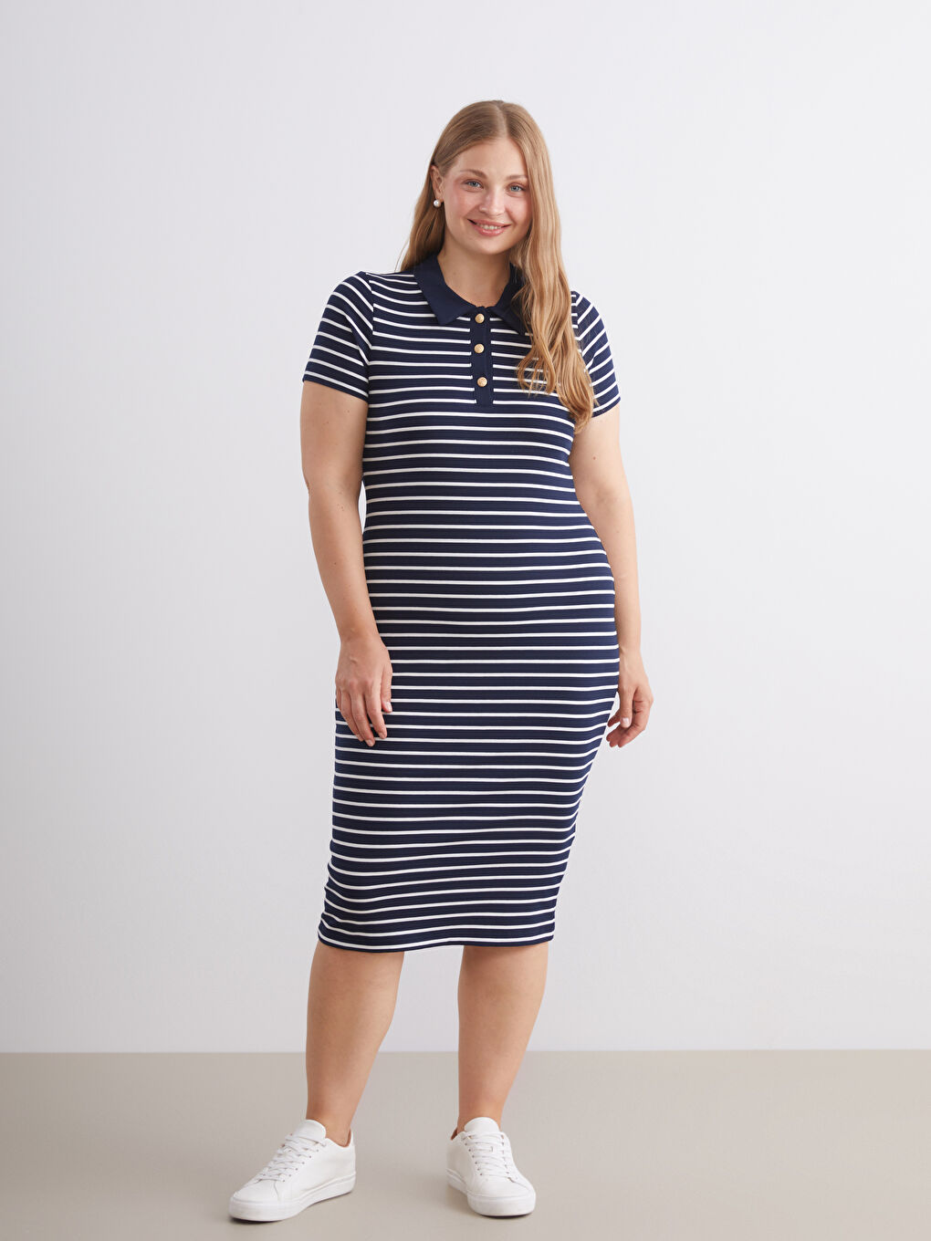 LCW Vision Polo Neck Striped Dress -W5IN32Z8-LGS