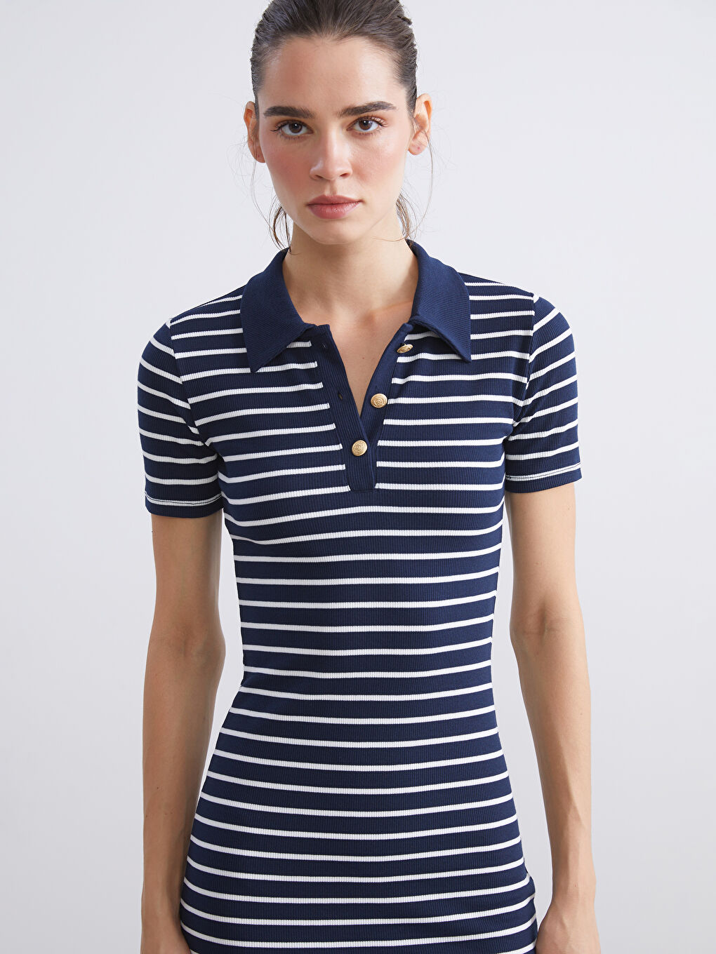 LCW Vision Polo Neck Striped Dress -W5IN32Z8-LGS