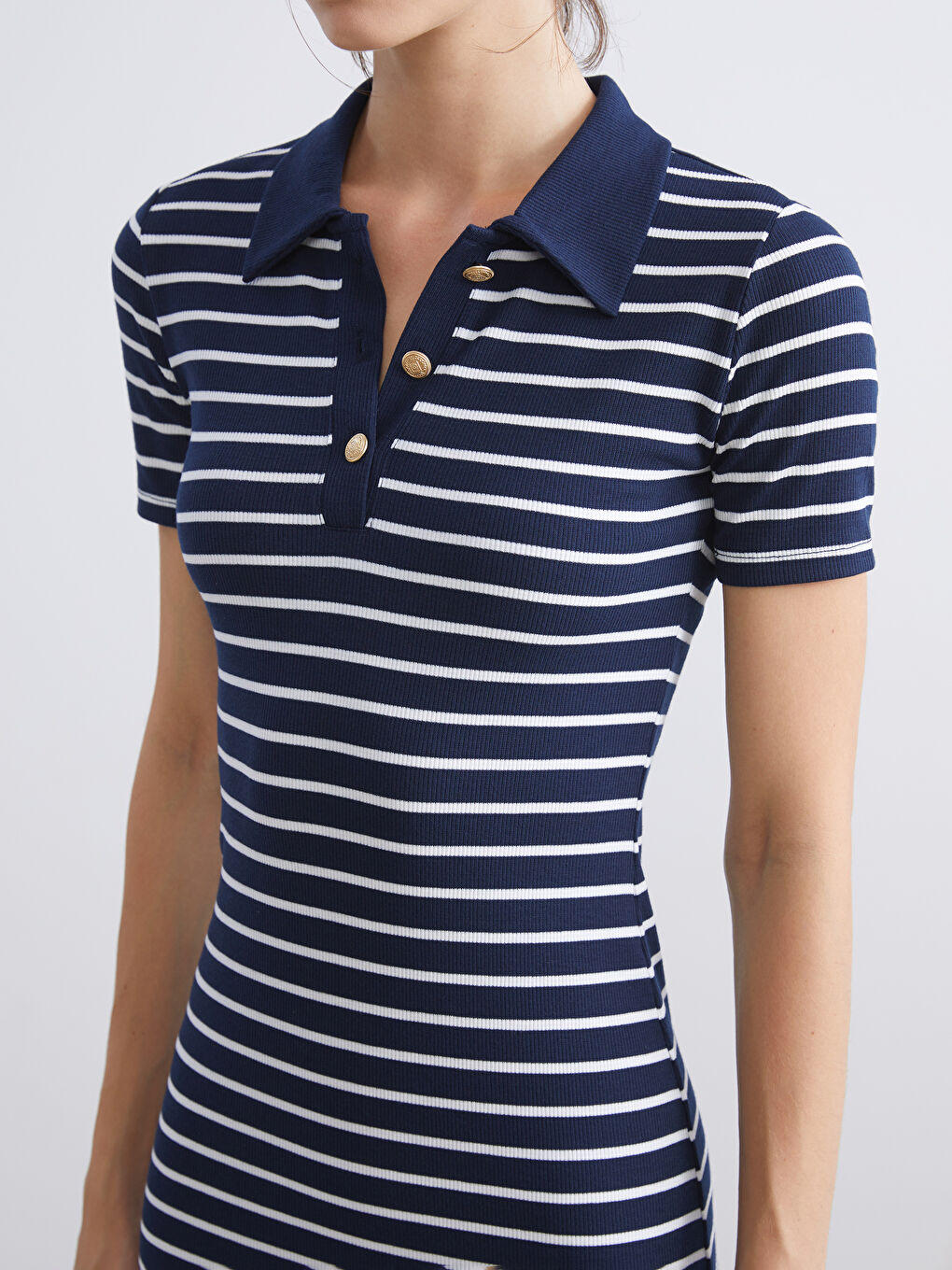 LCW Vision Polo Neck Striped Dress -W5IN32Z8-LGS