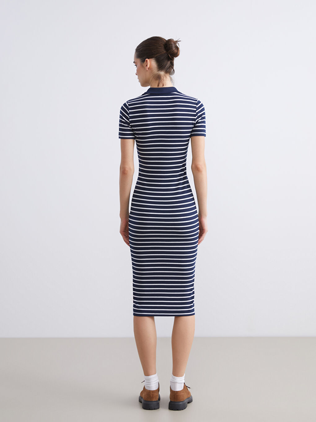 LCW Vision Polo Neck Striped Dress -W5IN32Z8-LGS