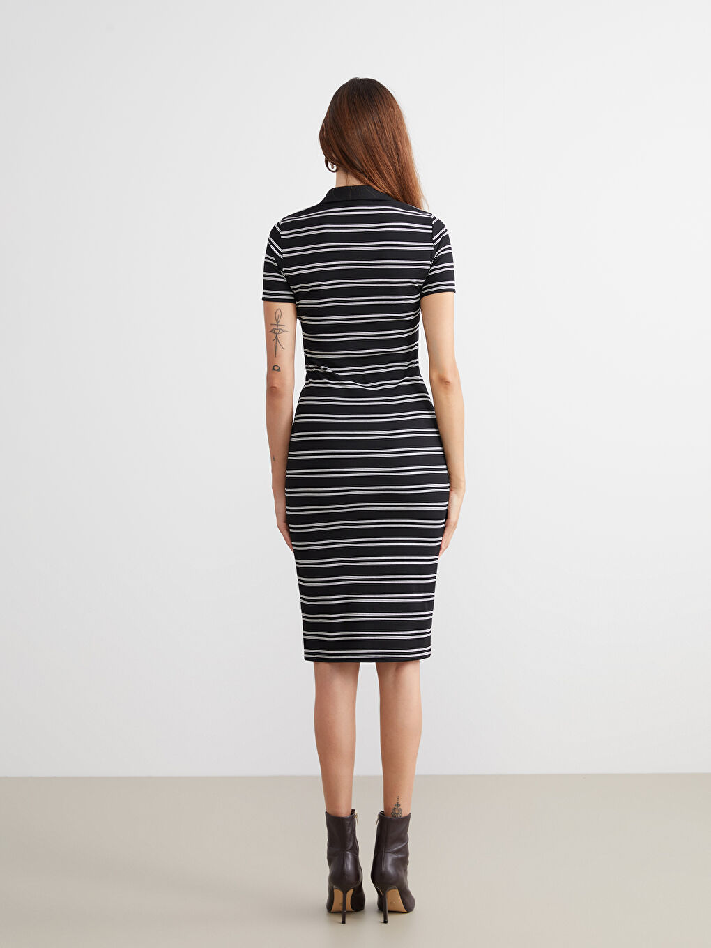 LCW Vision Polo Neck Striped Dress -W5IN32Z8-LEG