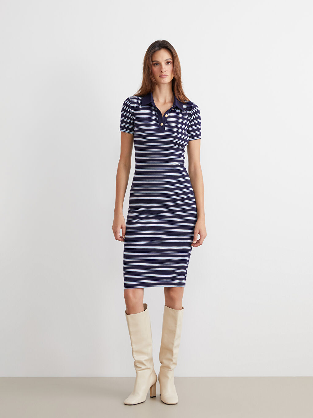 Polo Neck Striped Dress