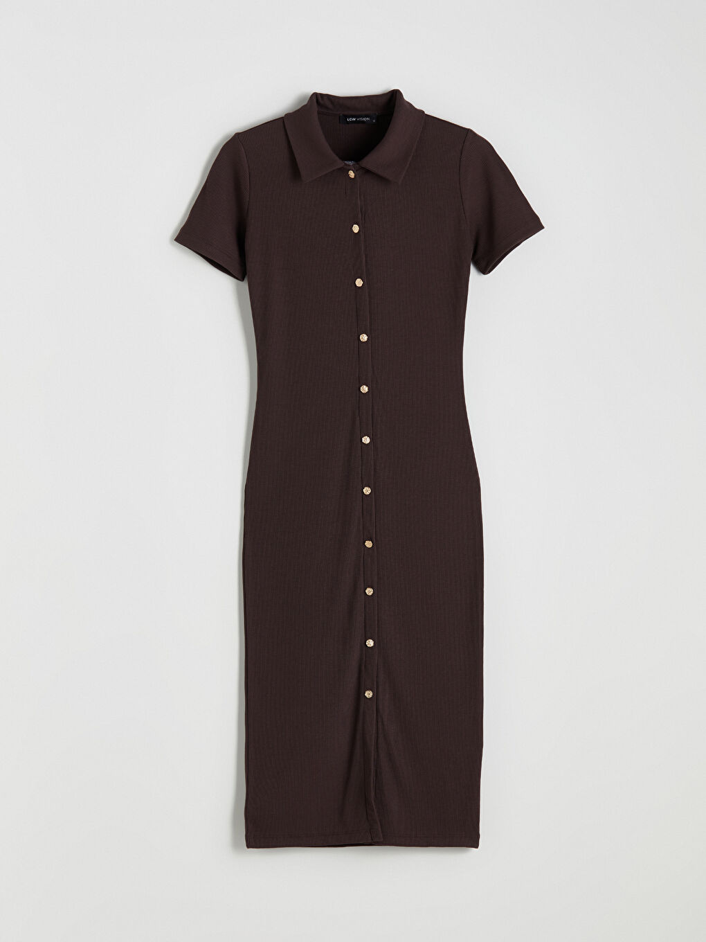 Kahverengi Polo Yaka Fitilli Elbise-4