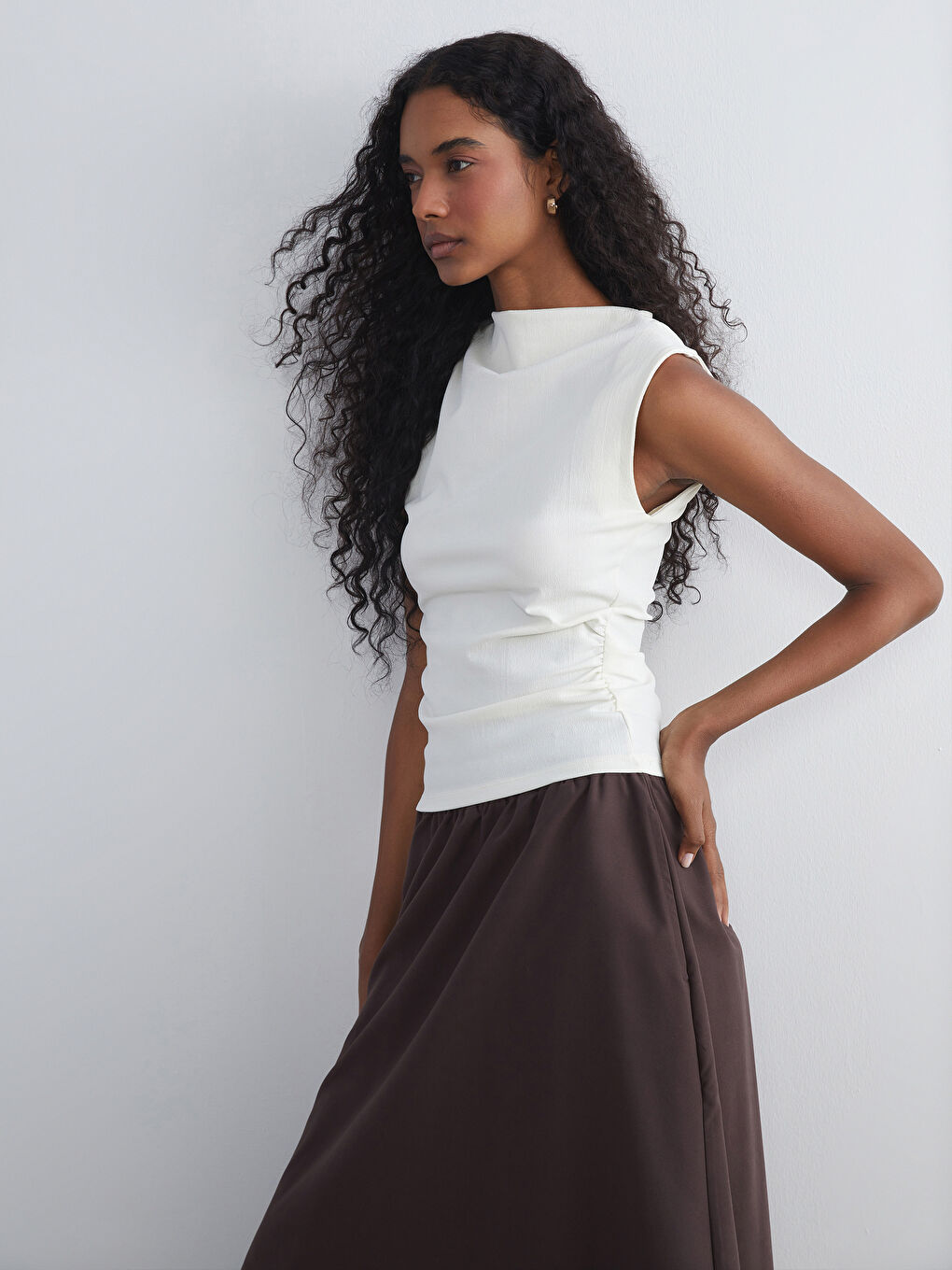 Draped Neck Ruched Blouse