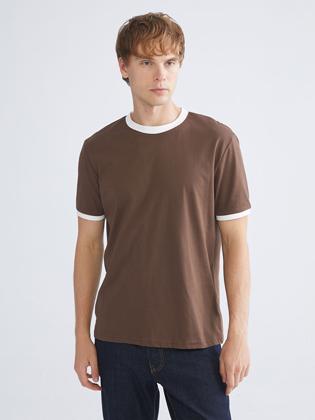 Kahverengi Bisiklet Yaka Penye Erkek Tişört