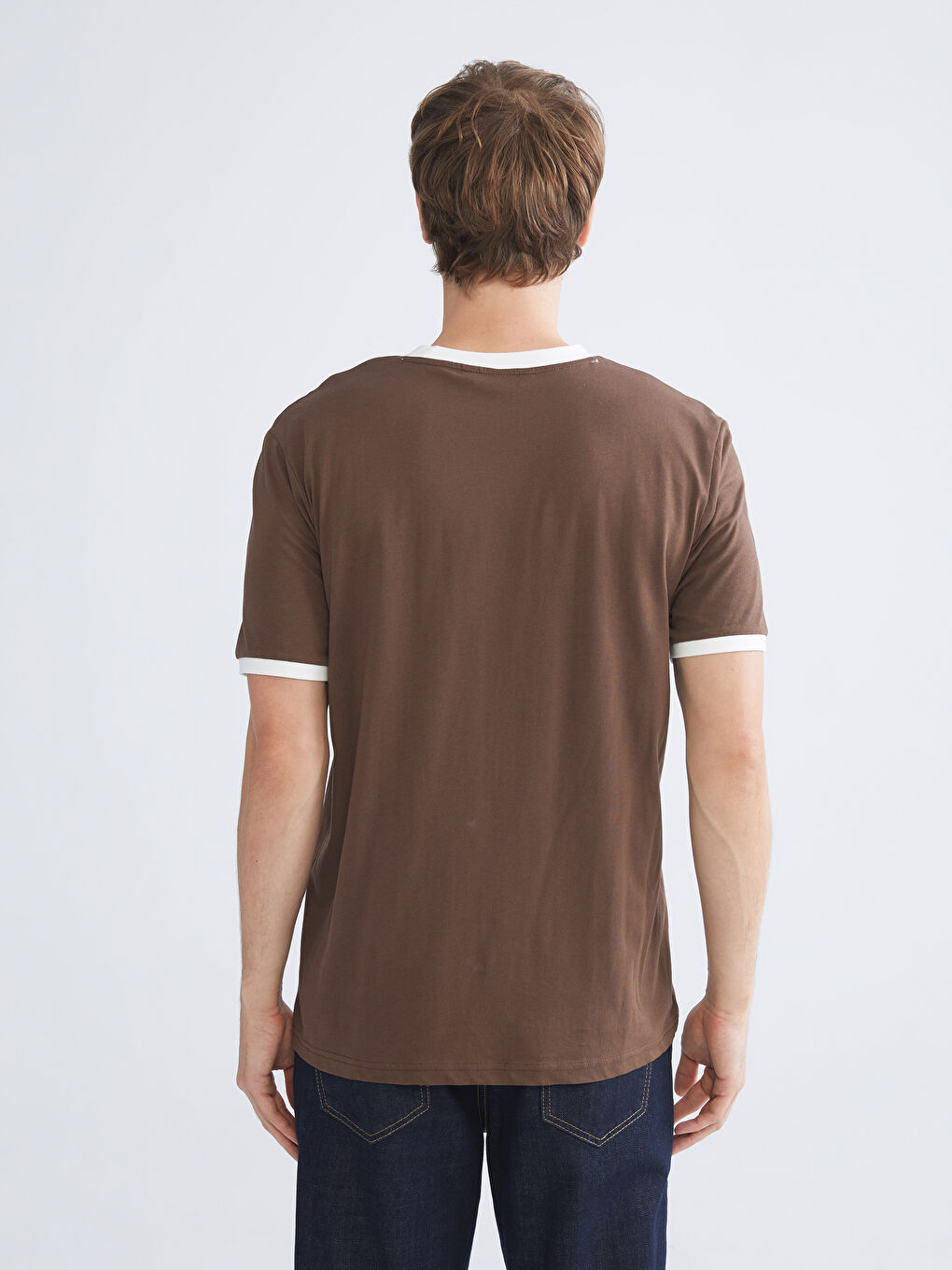 Kahverengi Bisiklet Yaka Penye Erkek Tişört-3