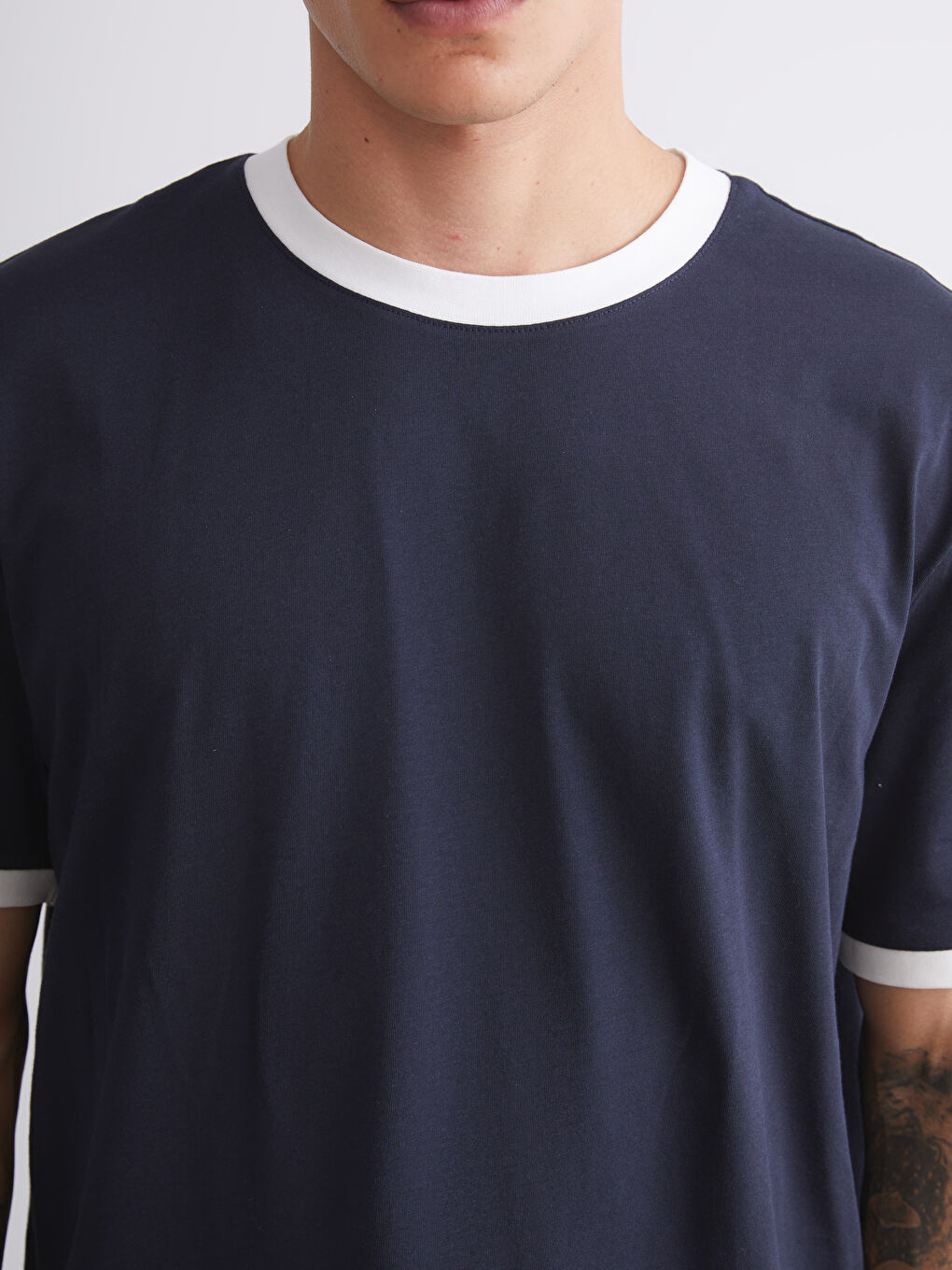 Lacivert Bisiklet Yaka Penye Erkek Tişört-2