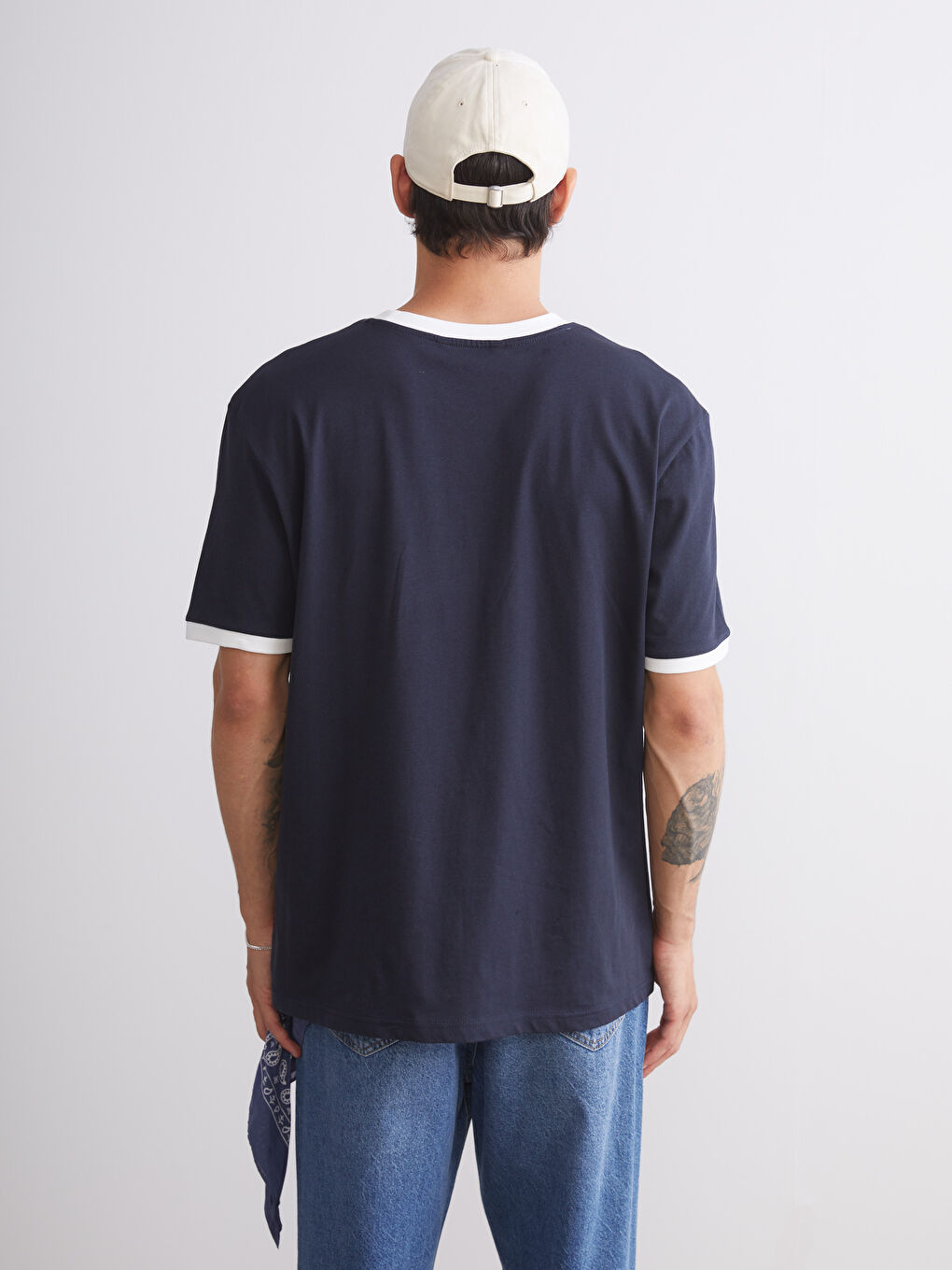 Lacivert Bisiklet Yaka Penye Erkek Tişört-3