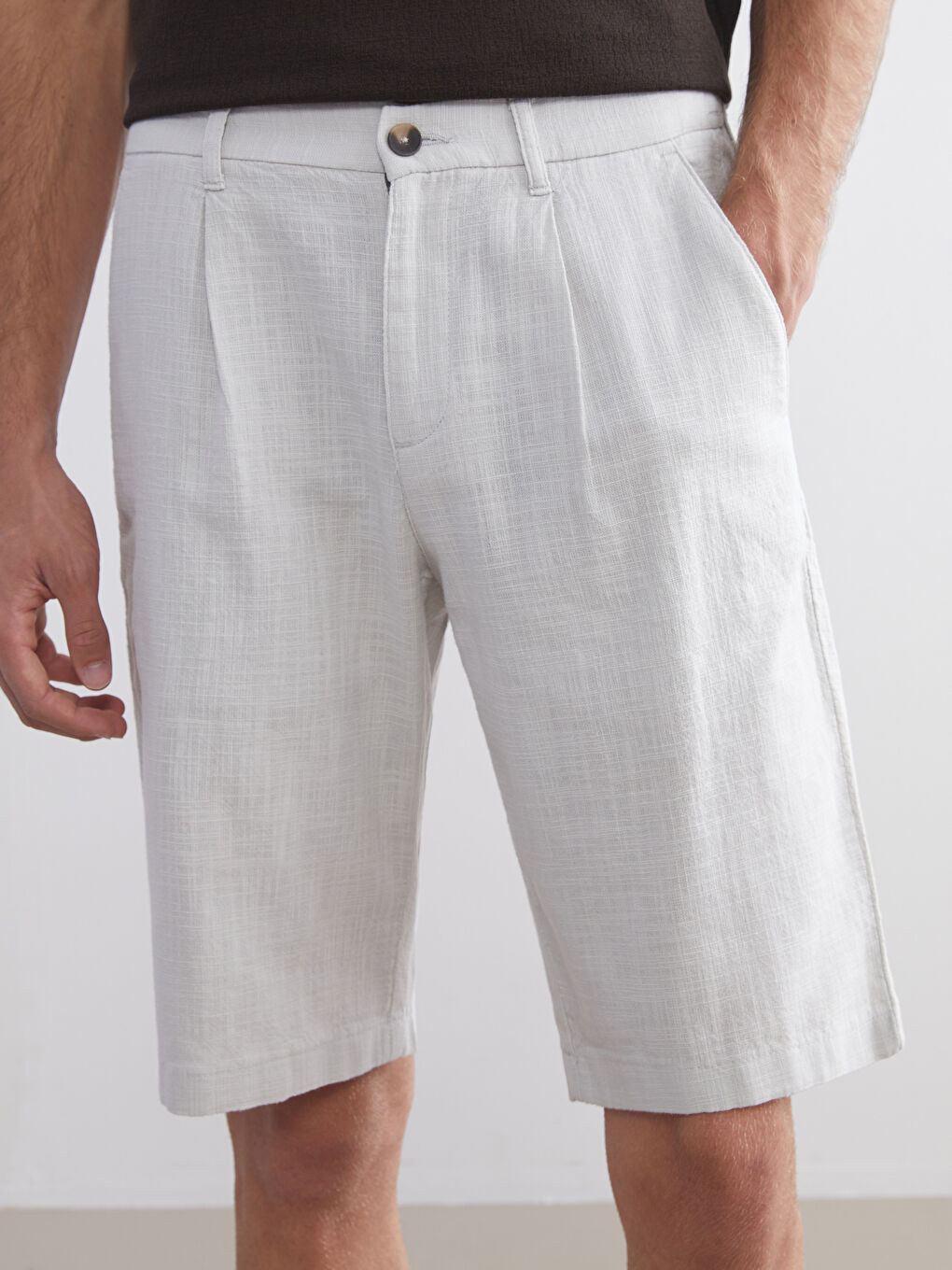 Gri Standart Kalıp Armürlü Erkek Şort-2