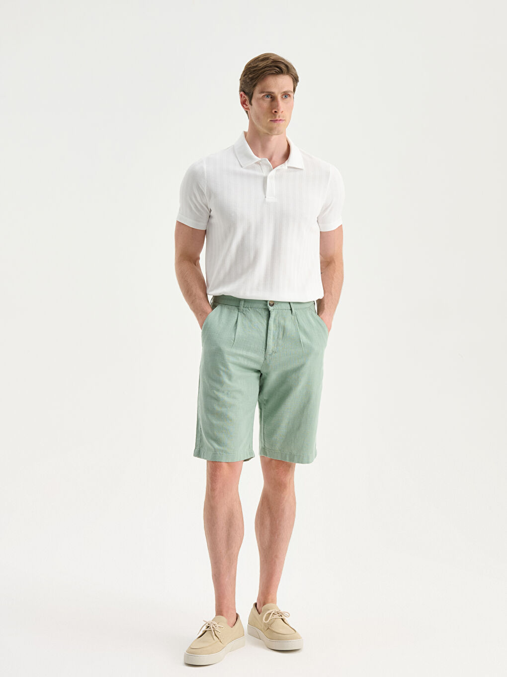 Yeşil Standart Kalıp Armürlü Erkek Şort