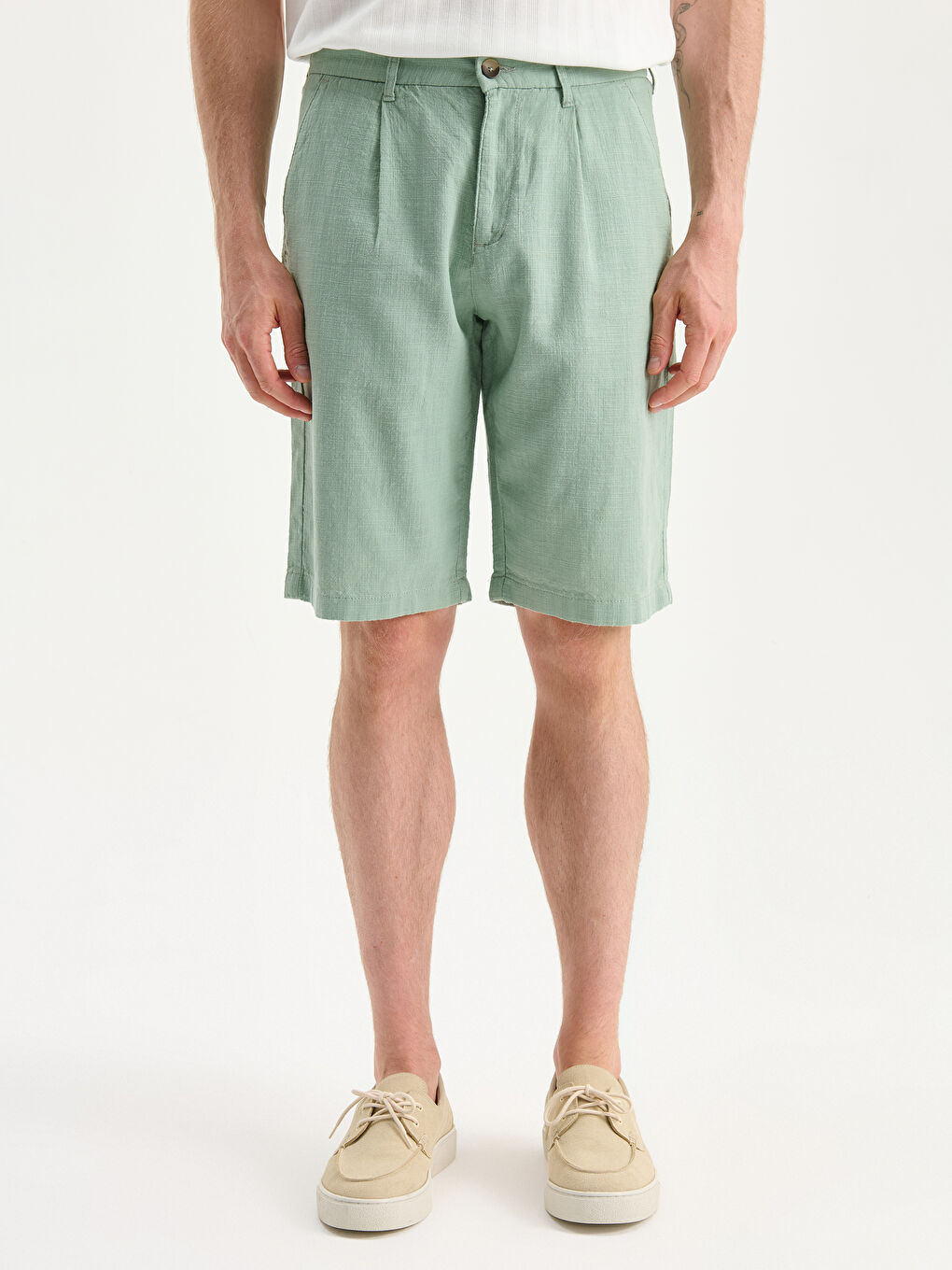 Yeşil Standart Kalıp Armürlü Erkek Şort-1