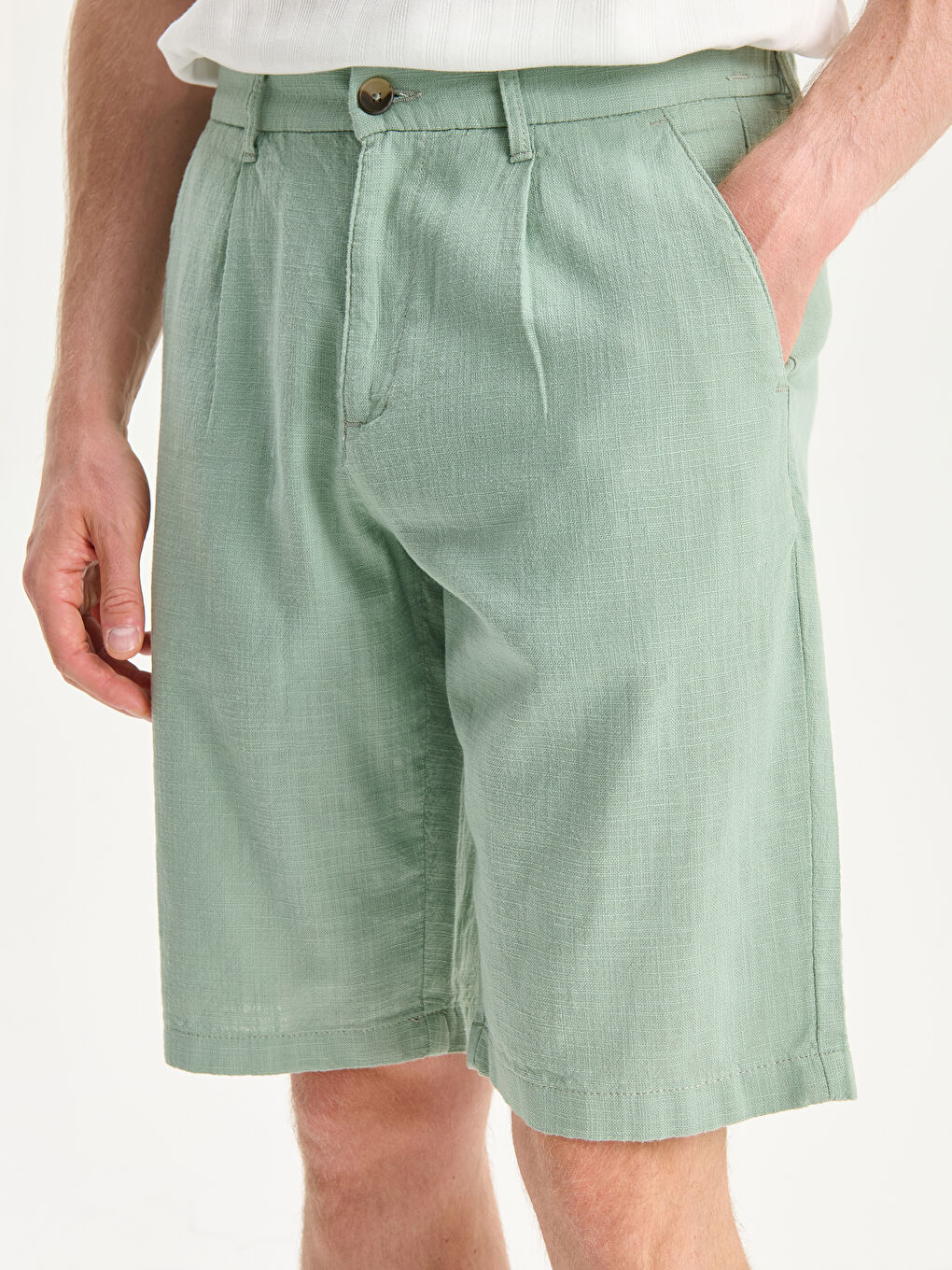 Yeşil Standart Kalıp Armürlü Erkek Şort-2