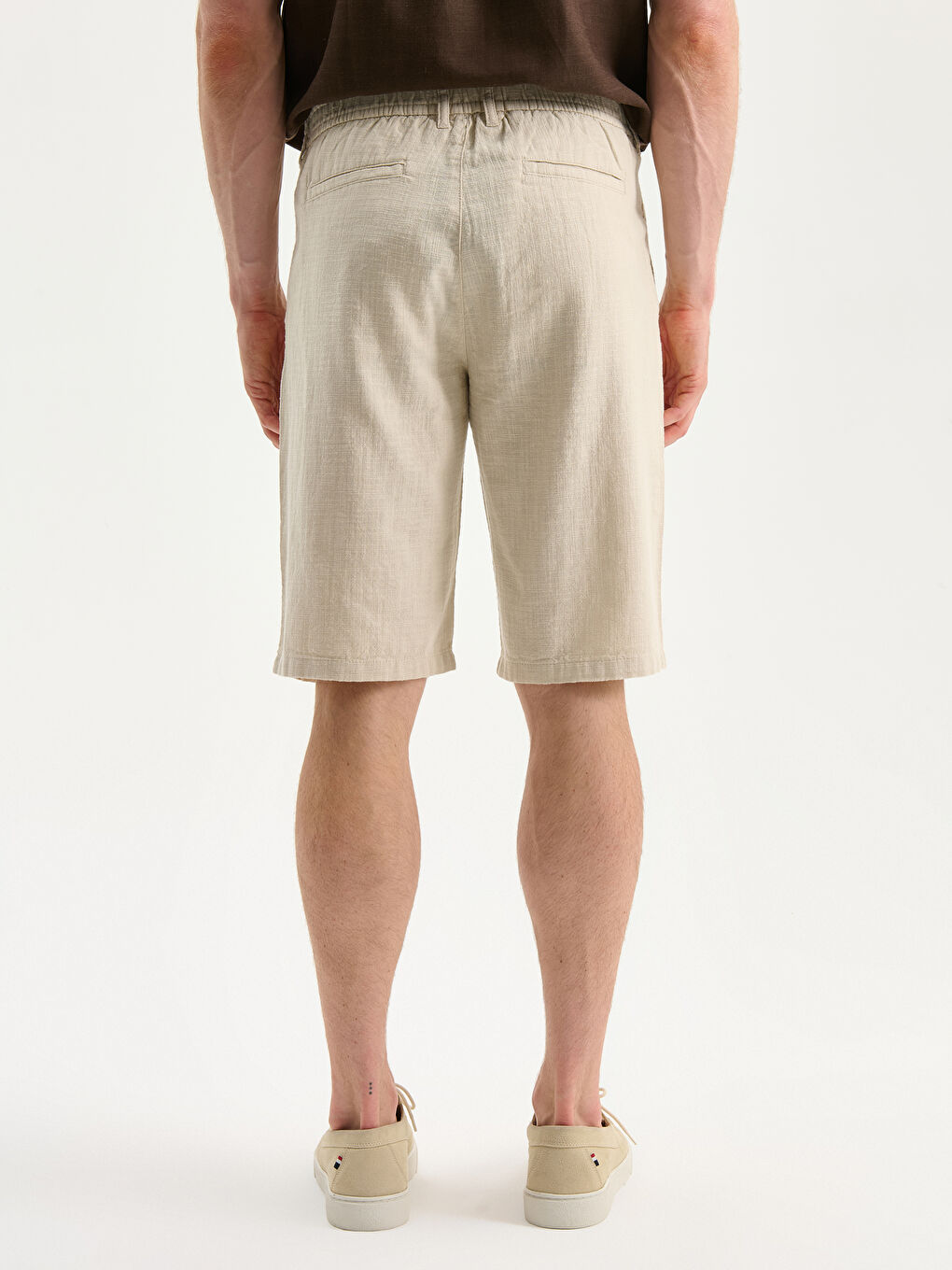 Bej Standart Kalıp Armürlü Erkek Şort-3