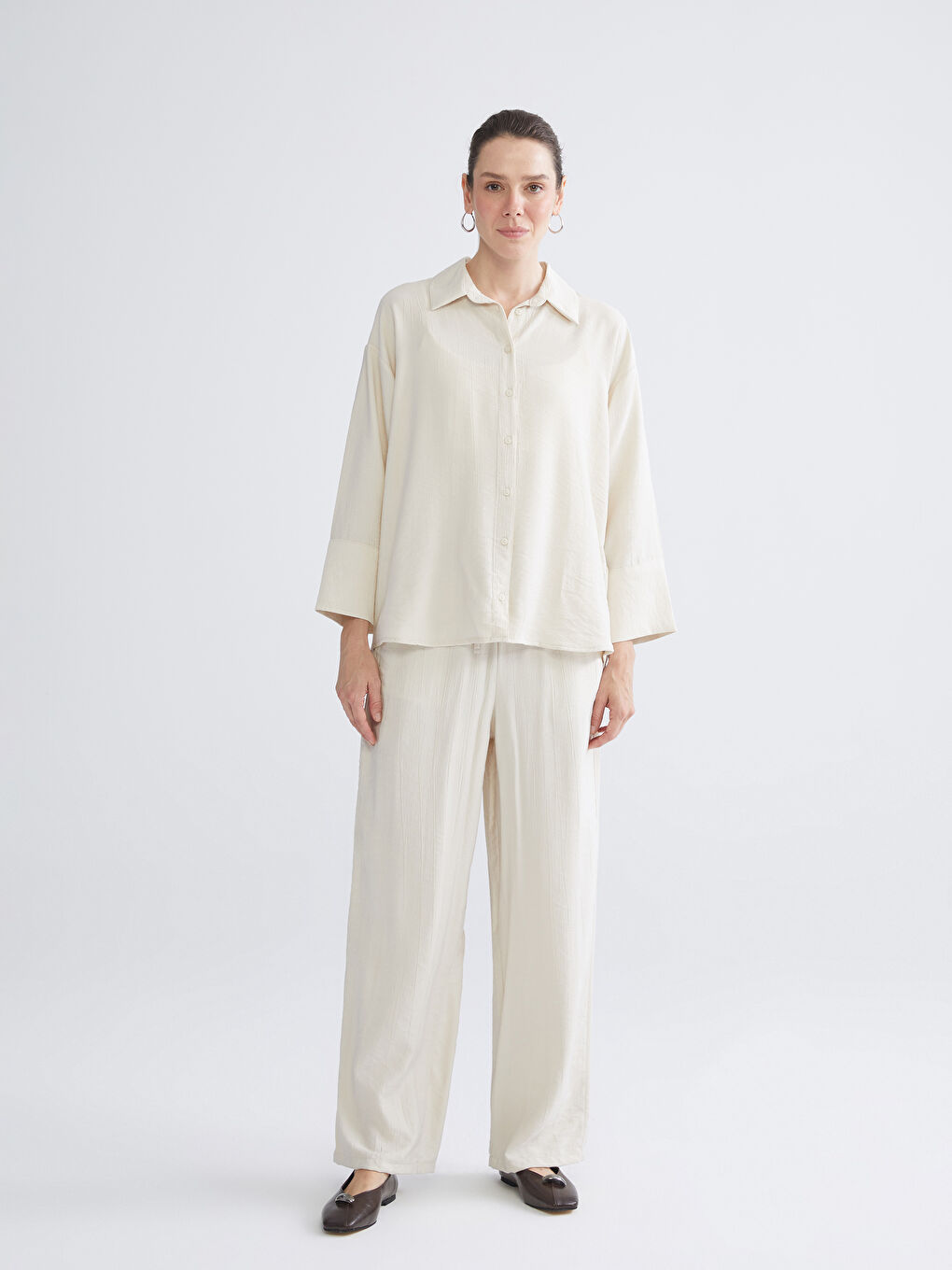 Textured Oversize Women's Shirt-2