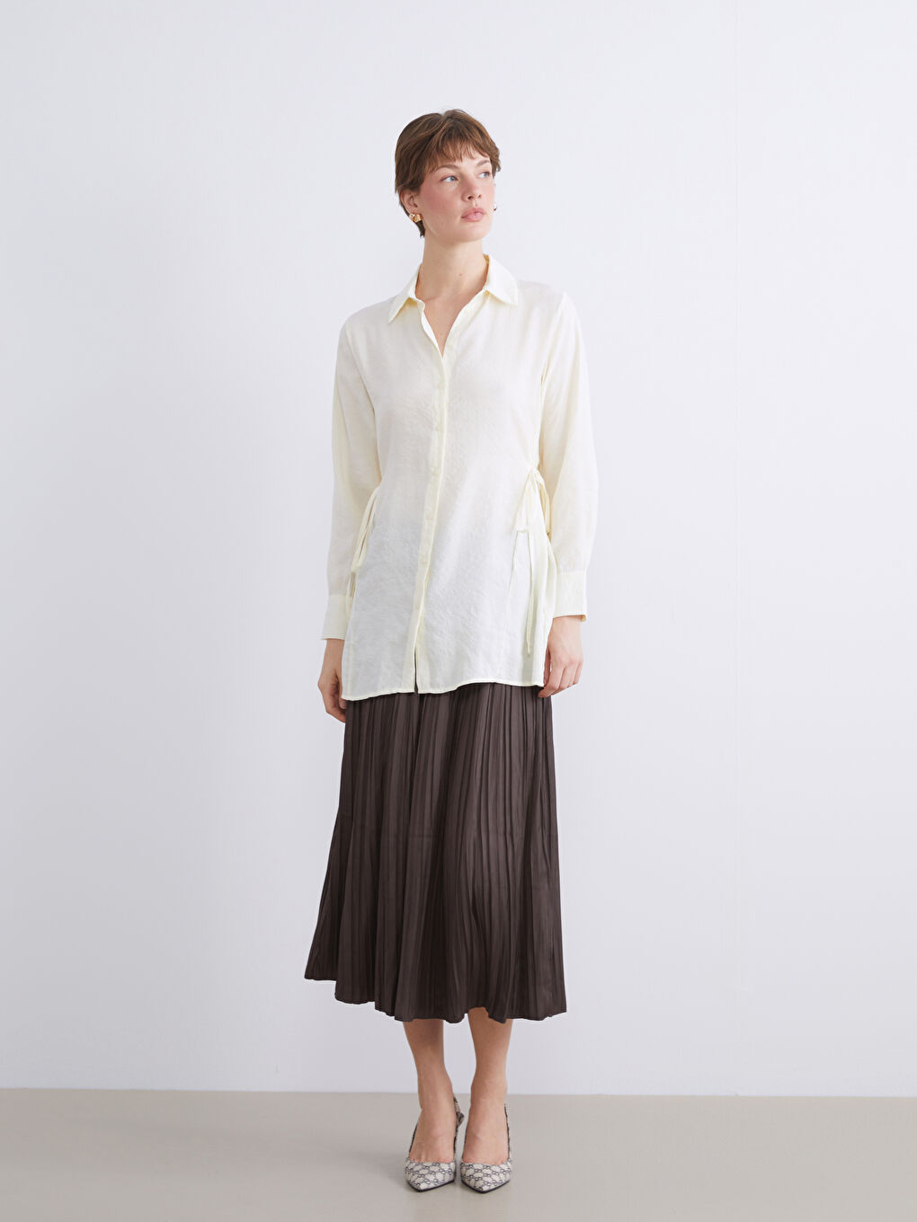 Sarı Modal Karışımlı Kadın Gömlek Tunik-2