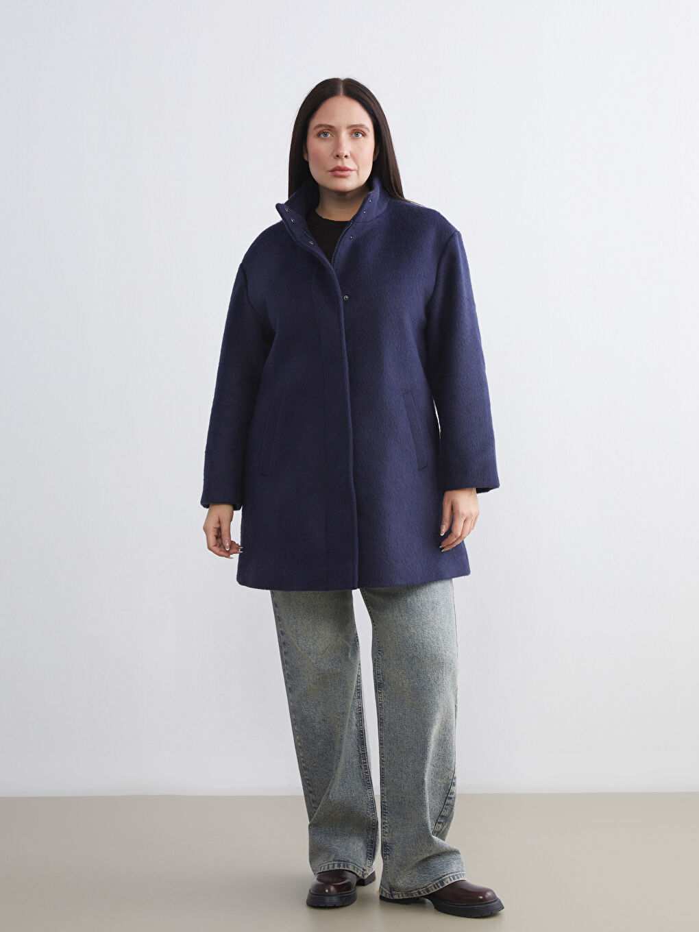 Женщины Синий Пальто из смеси шерсти-1