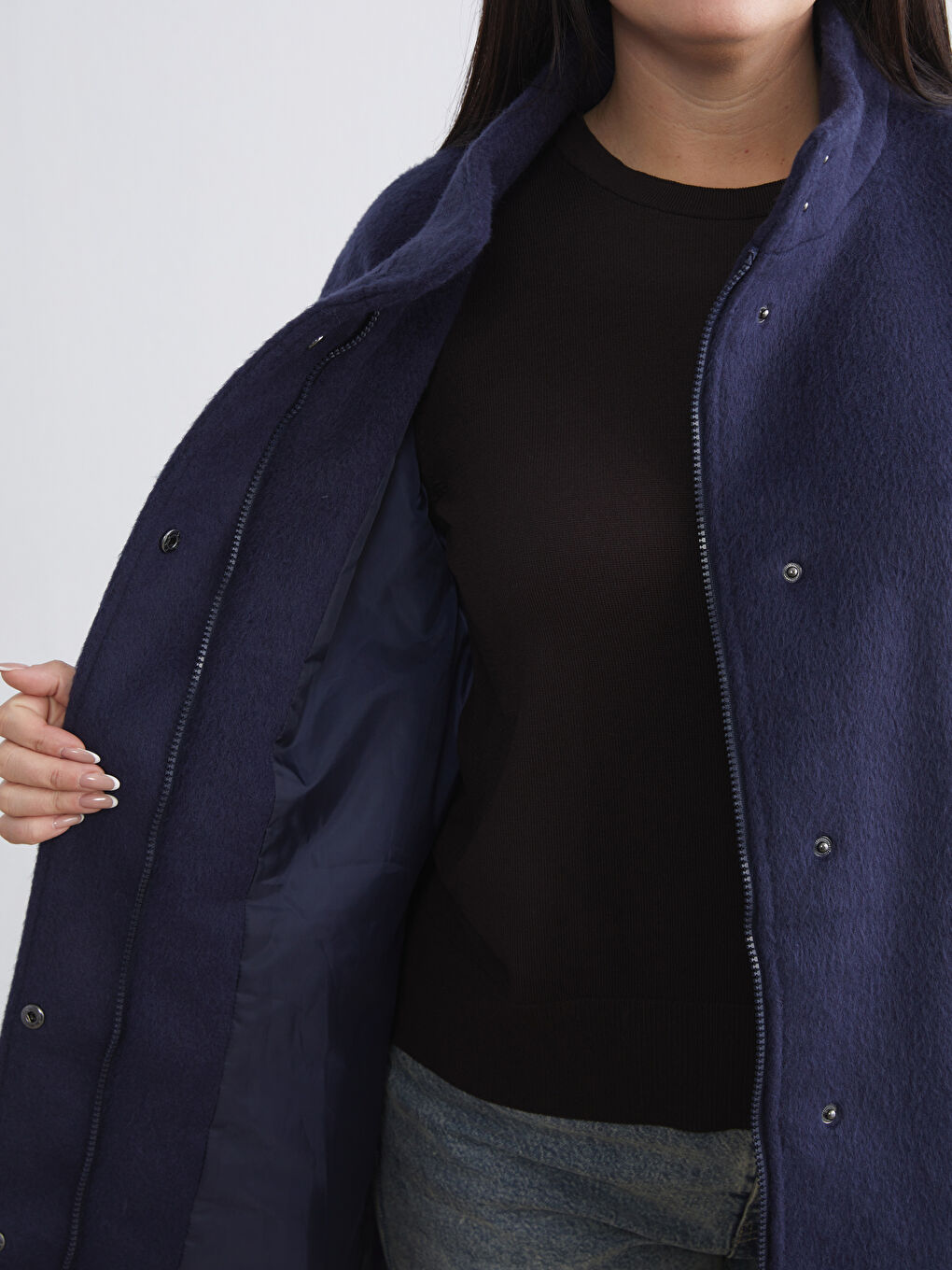 Женщины Синий Пальто из смеси шерсти-3