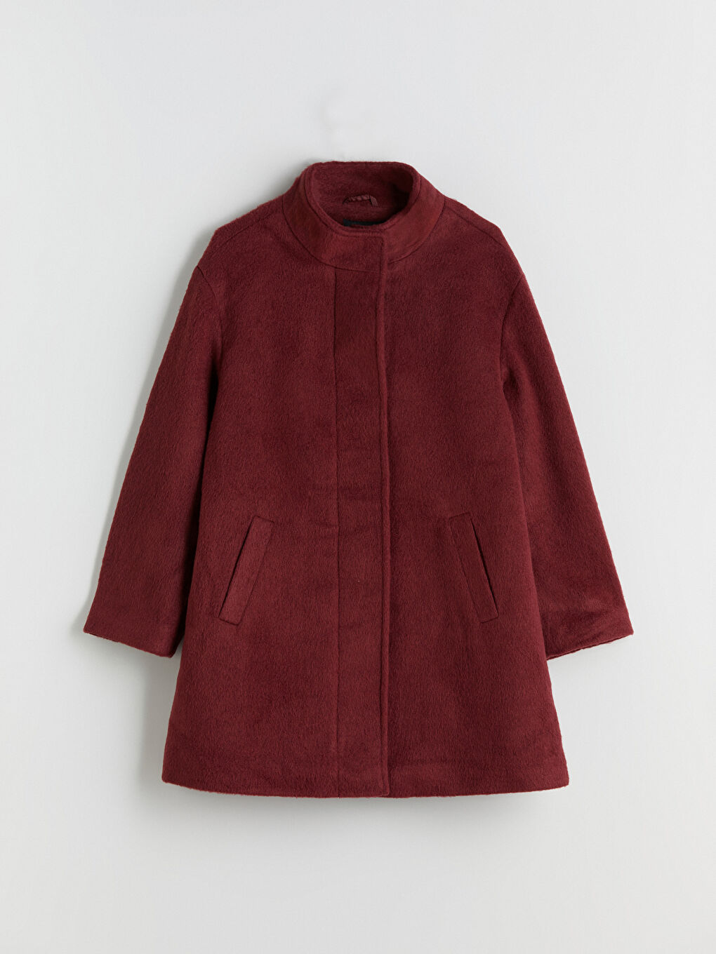 Әйелдер бордо  Жүн аралас пальто-5